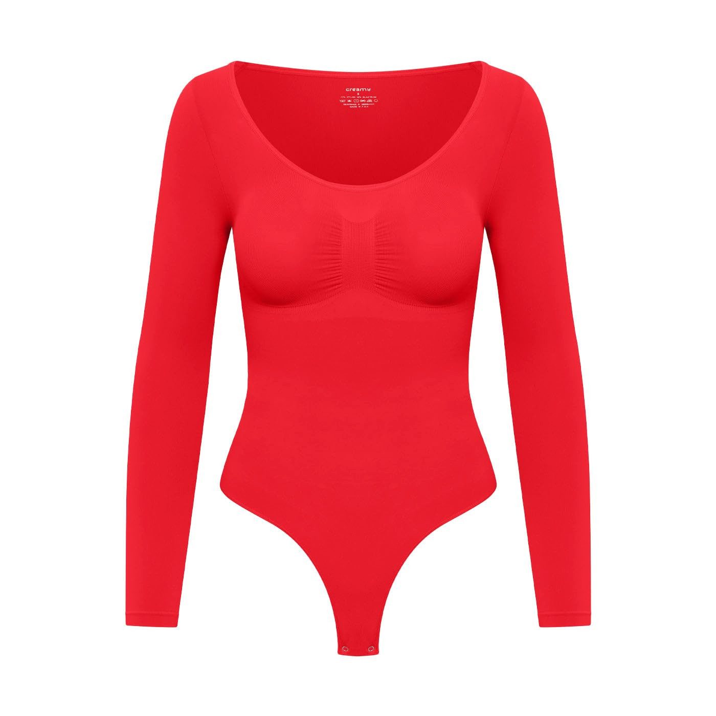cfab (creamy fabrics) Miederbody Bodysuit Sculpting Shapewear Longsleeve mit String-Fire Red-5XL (1-tlg) Figurformend