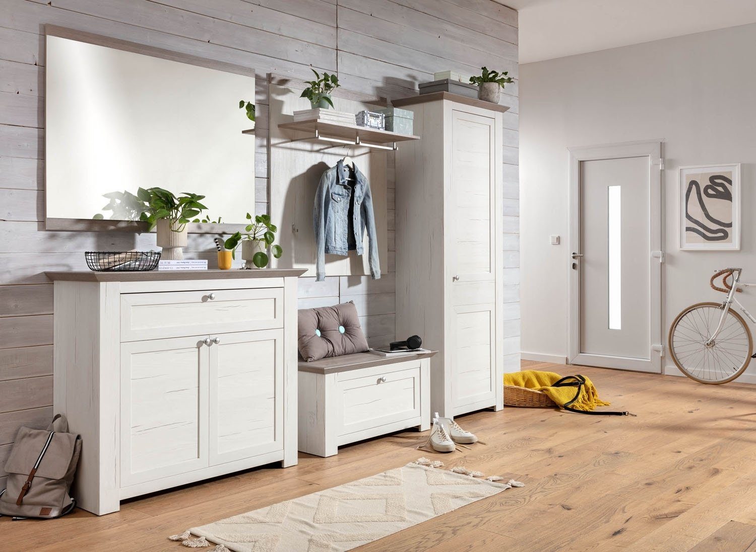 LIV'IN Garderobenschrank MARBELLA, Weiß, B 73 cm, T 45 cml, Pinie Weiß Dekor, Nelson Eiche Dekor