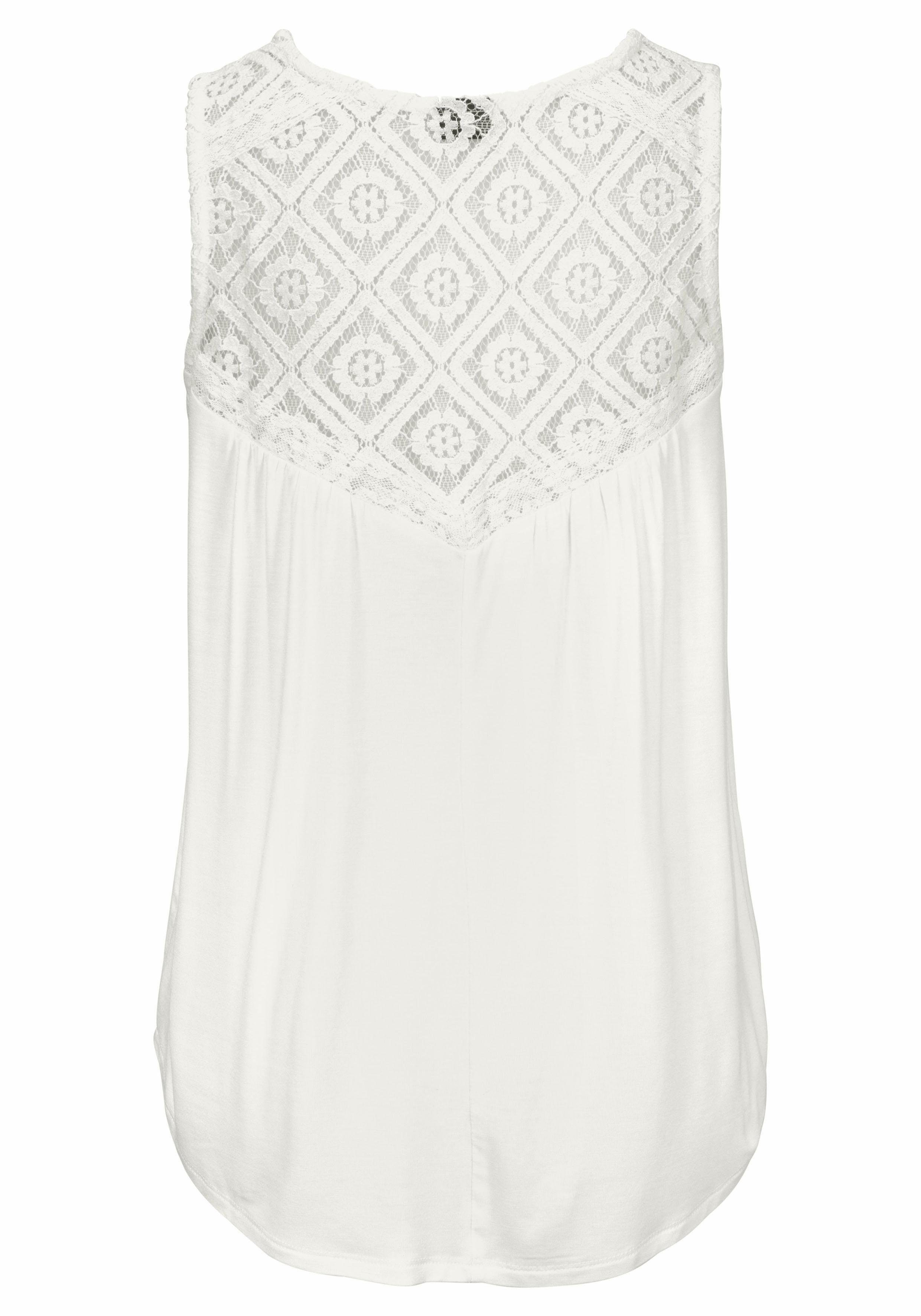 LASCANA Strandtop mit Spitzeneinsätzen, Damentop aus Baumwoll-Mix