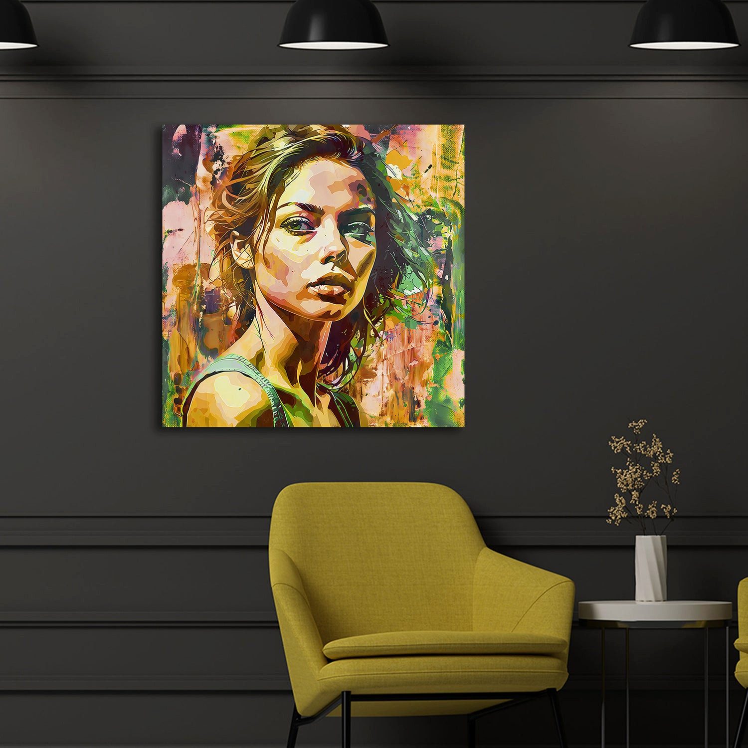 Artedinoi Leinwandbild Frau Grüntöne Porträt modern Leinwandbild Wandbild XXL Deko, Frau in bunten Farben