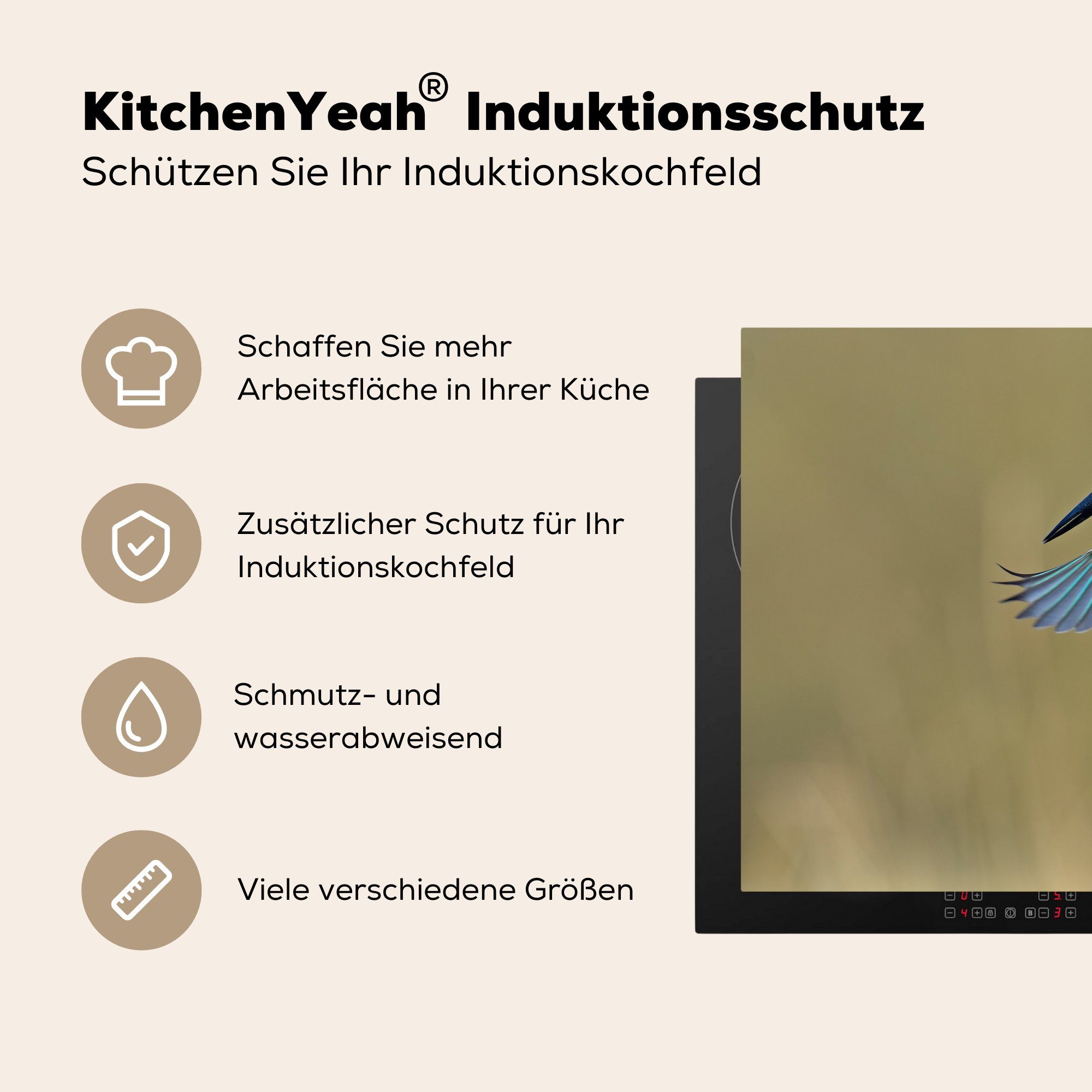 Induktionskochfeld Farbenfroh, Vinyl, die cm, für Eisvogel Schutz 71x52 Ceranfeldabdeckung Himmel - tlg), (1 Herdblende-/Abdeckplatte küche, MuchoWow -