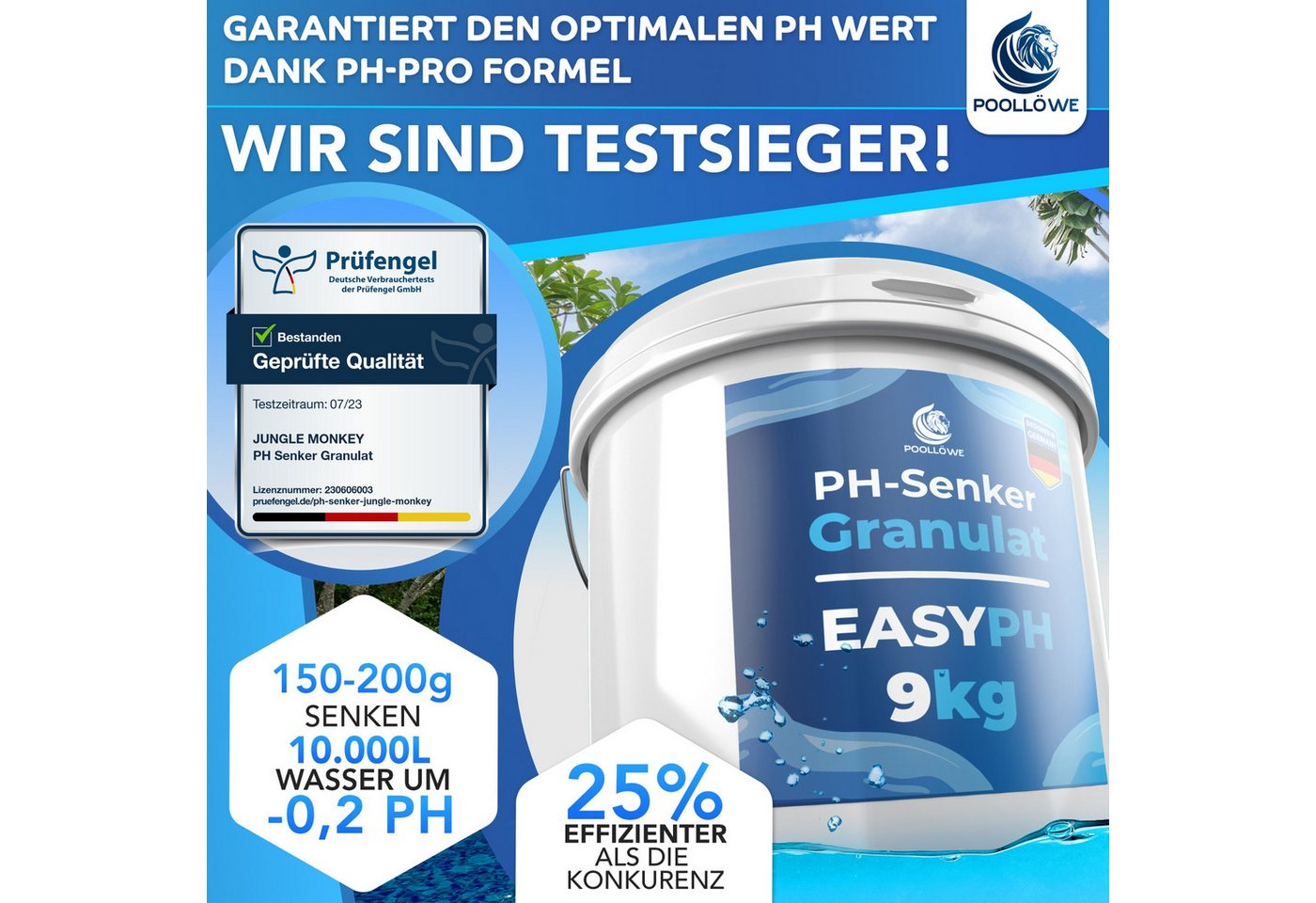 Thumbnail - Poollöwe Poolpflege PoolLöwe pH-Minus Granulat 25kg – pH Senker für Pool & Whirlpool, 25 % effizienter, blitzschnelle Wi...
