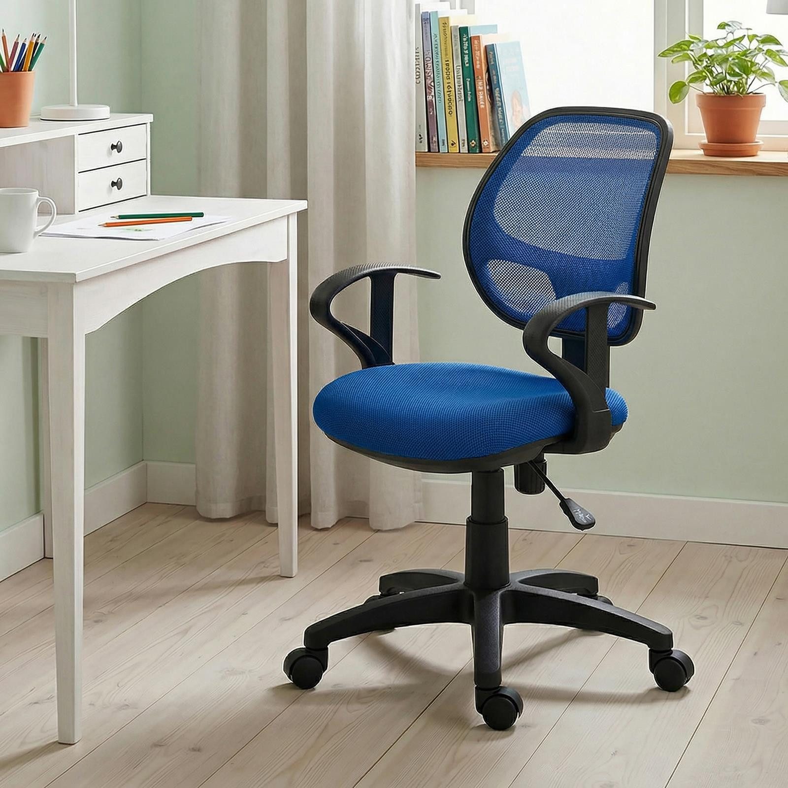 IDIMEX Schreibtischstuhl COOL, für Kinder ergonomisch und höhenverstellbar mit Armlehnen Blau
