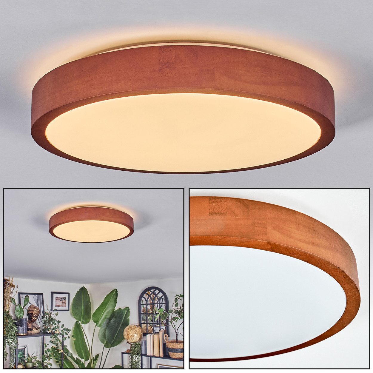 hofstein Deckenleuchte Deckenlampe aus Metall/Holz/Kunststoff in Dunkelbraun/Weiß, ohne Leuchtmittel, 3000 Kelvin, Leuchte im modernen Design, (29,5cm), 16 W, 1700 Lumen, 3000 Kelvin