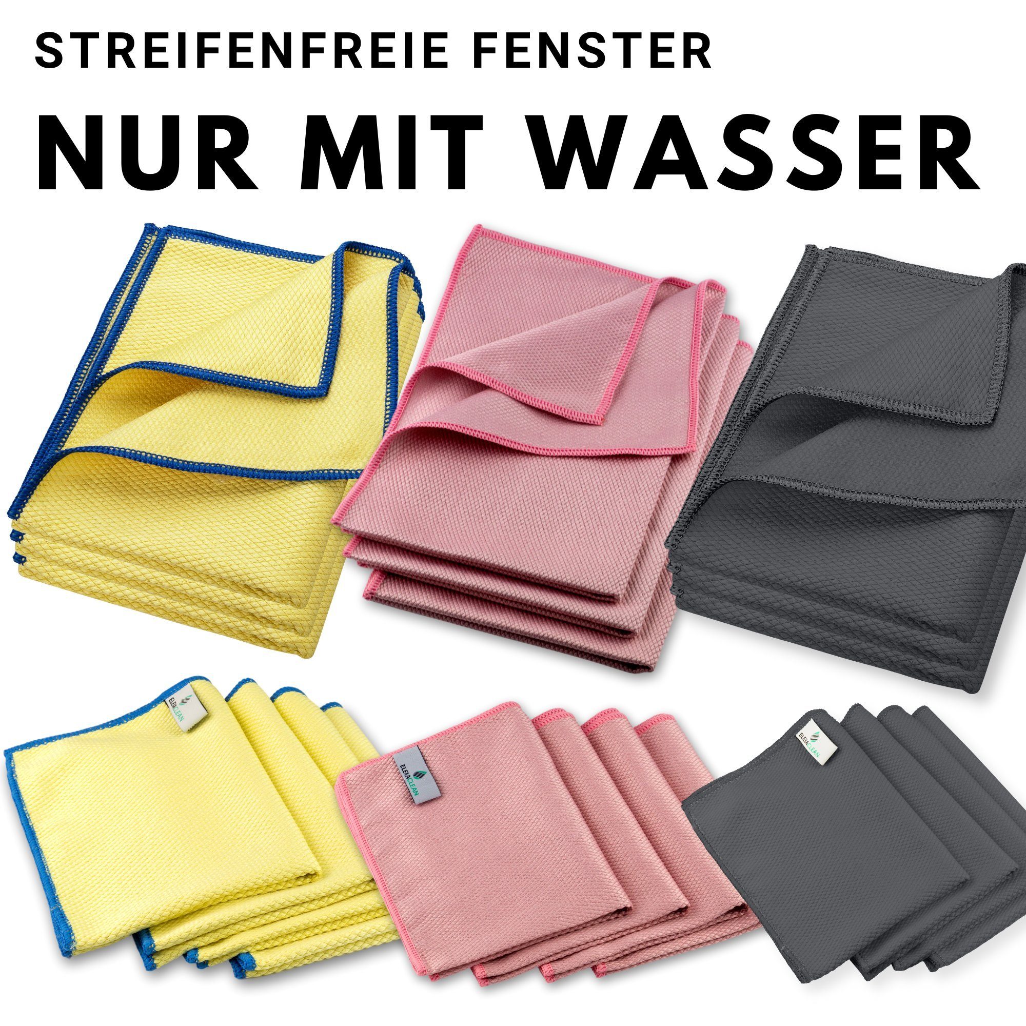 ELEXACLEAN Mikrofaser Fenstertücher Reinigungstücher (80% Polyester, 20% Polyamid (Mikrofaser), 40x60 cm, Set, 3-tlg., 60x40 cm, streifenfrei, fusselfrei, reini – Bild 5 von 5