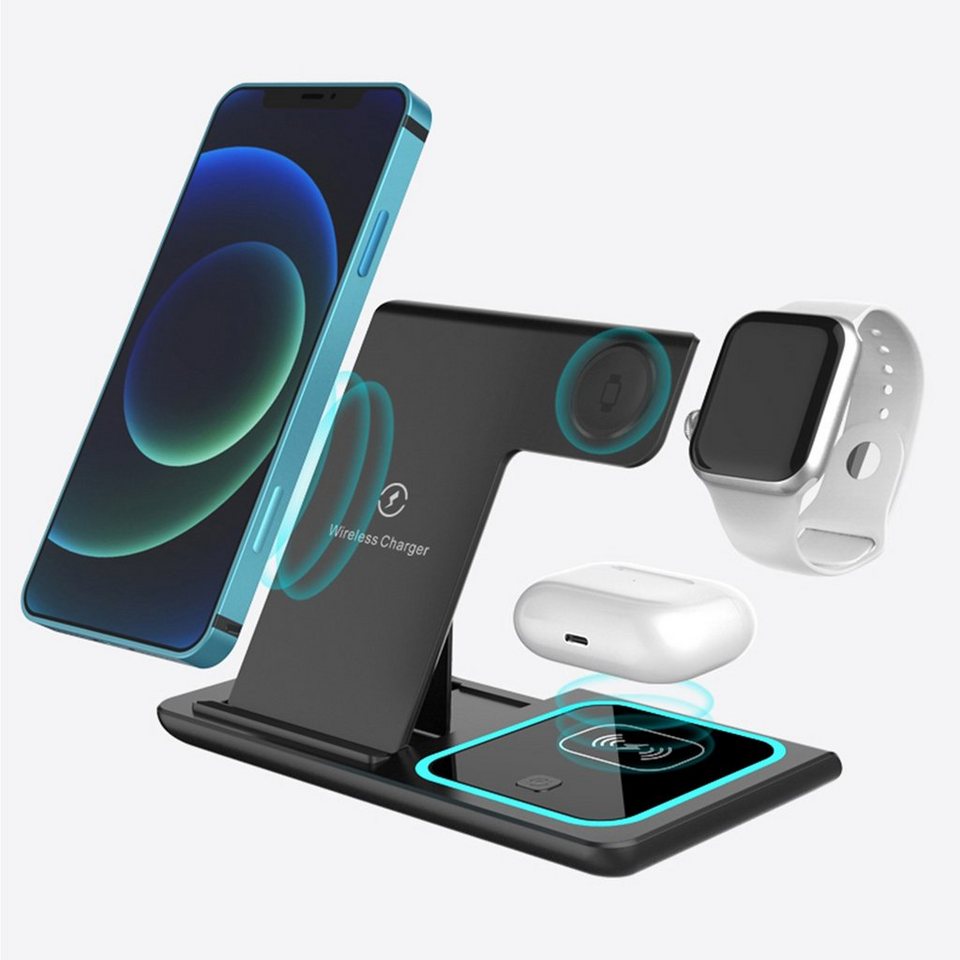 SEEZSSA 3-in-1 kabelloses Ladegerät Klappbarer Ständer, Smartphone-Halterung,  (für Mobiltelefon/Apple Watch/Bluetooth-Headset, 3 in 1 Wireless Charger  schneller Wireless Charger)