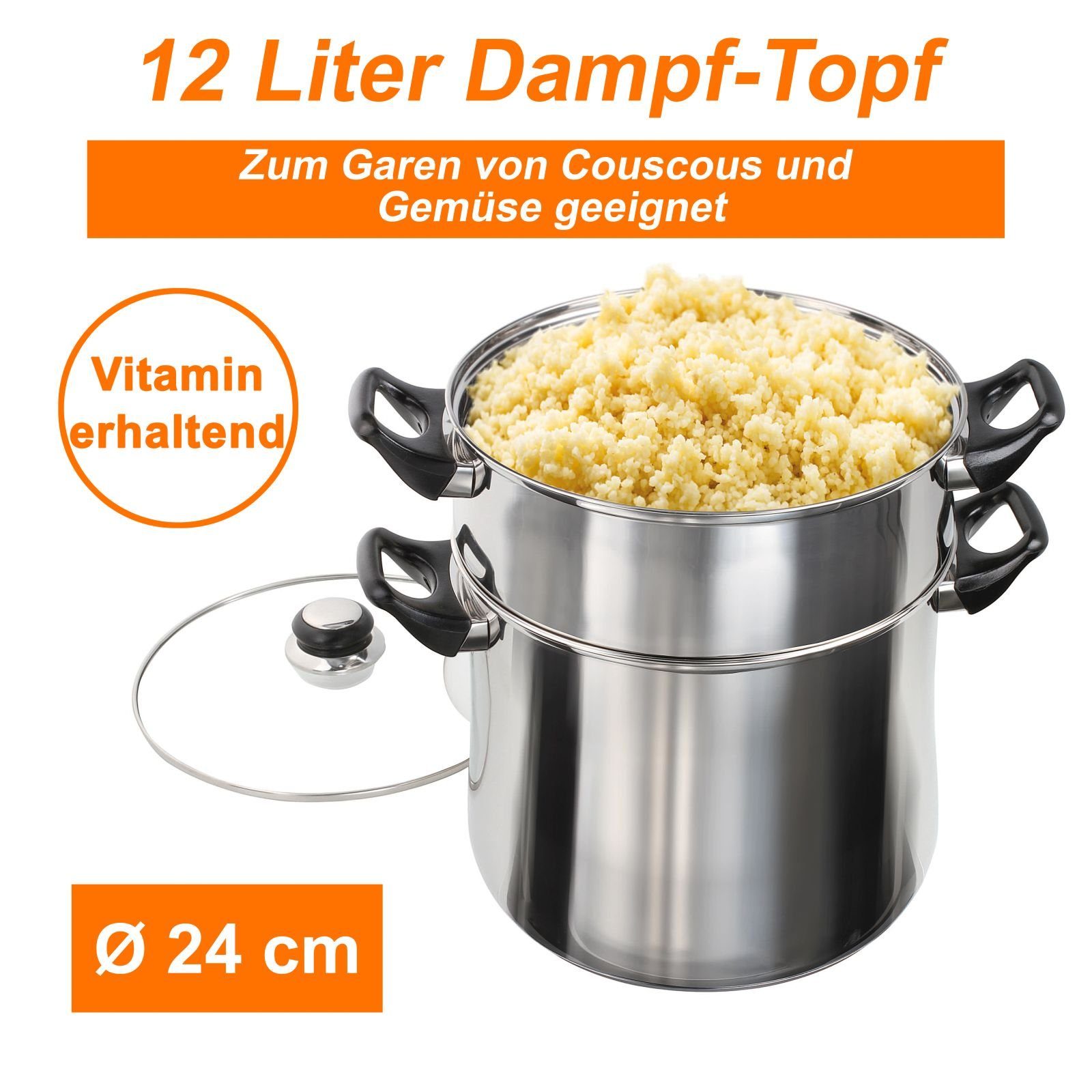 Glasdeckel Induktion Edelstahl Liter CousCous-Topf Kasserolle 12 LIVOO Kochtopf LIVOO