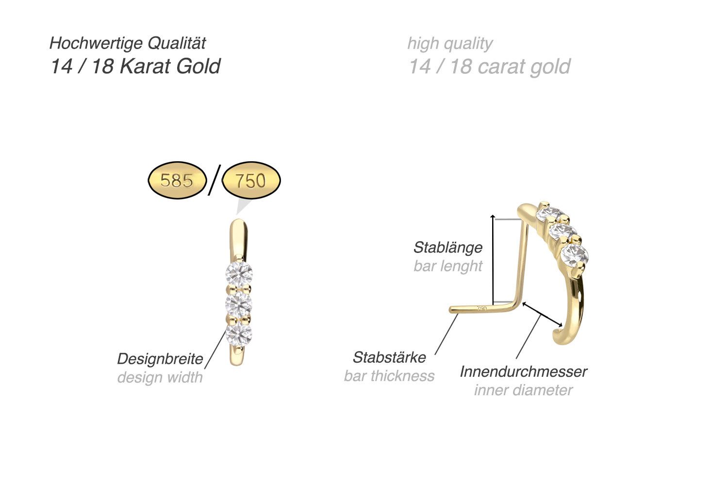 PIERCINGLINE Nasenpiercing 14/18 Karat Gold Nasenstecker günstig online kaufen