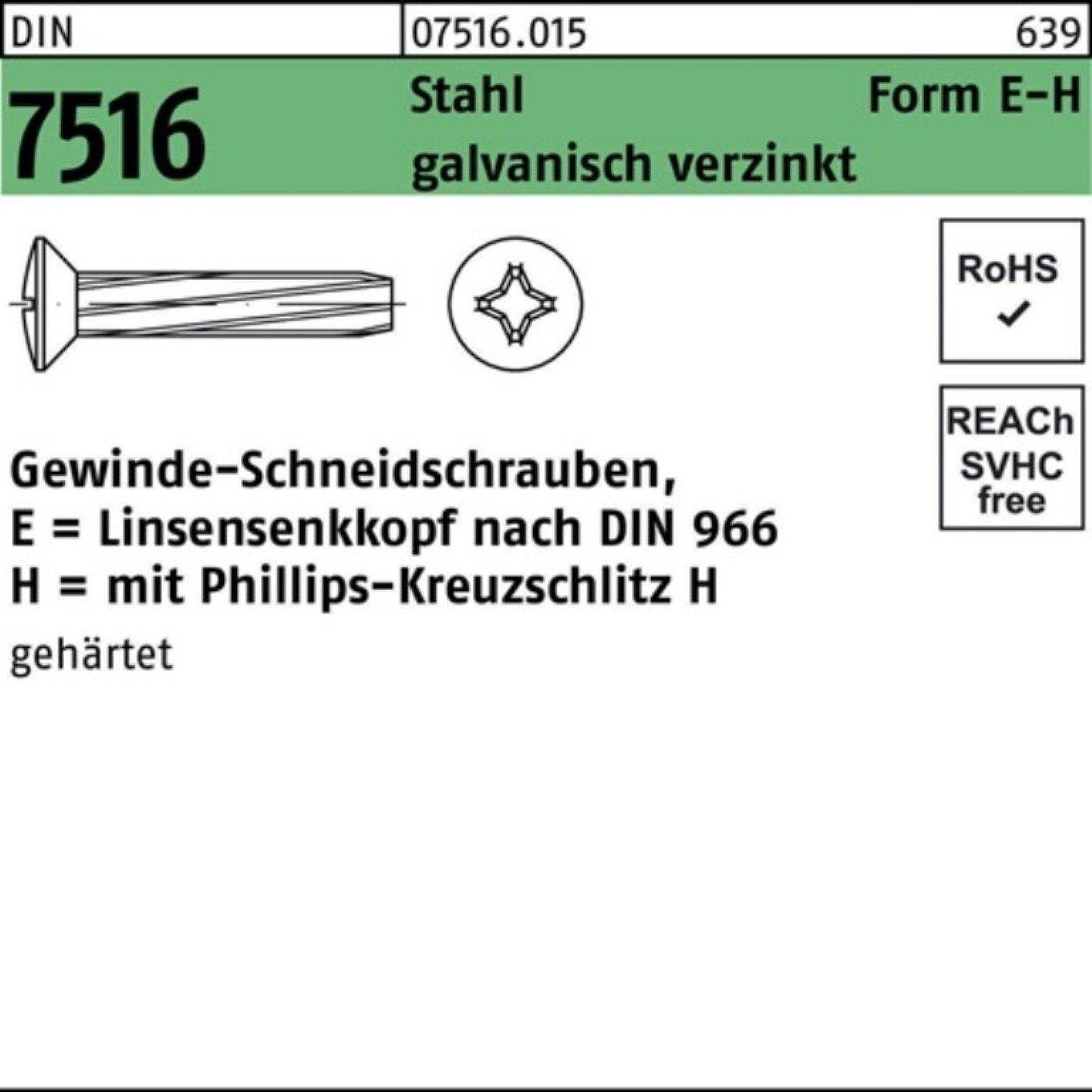 5x12-H Pack LIKO Gewindeschraube ga Stahl Gewindeschneidschraube PH Reyher 1000er DIN EM 7516