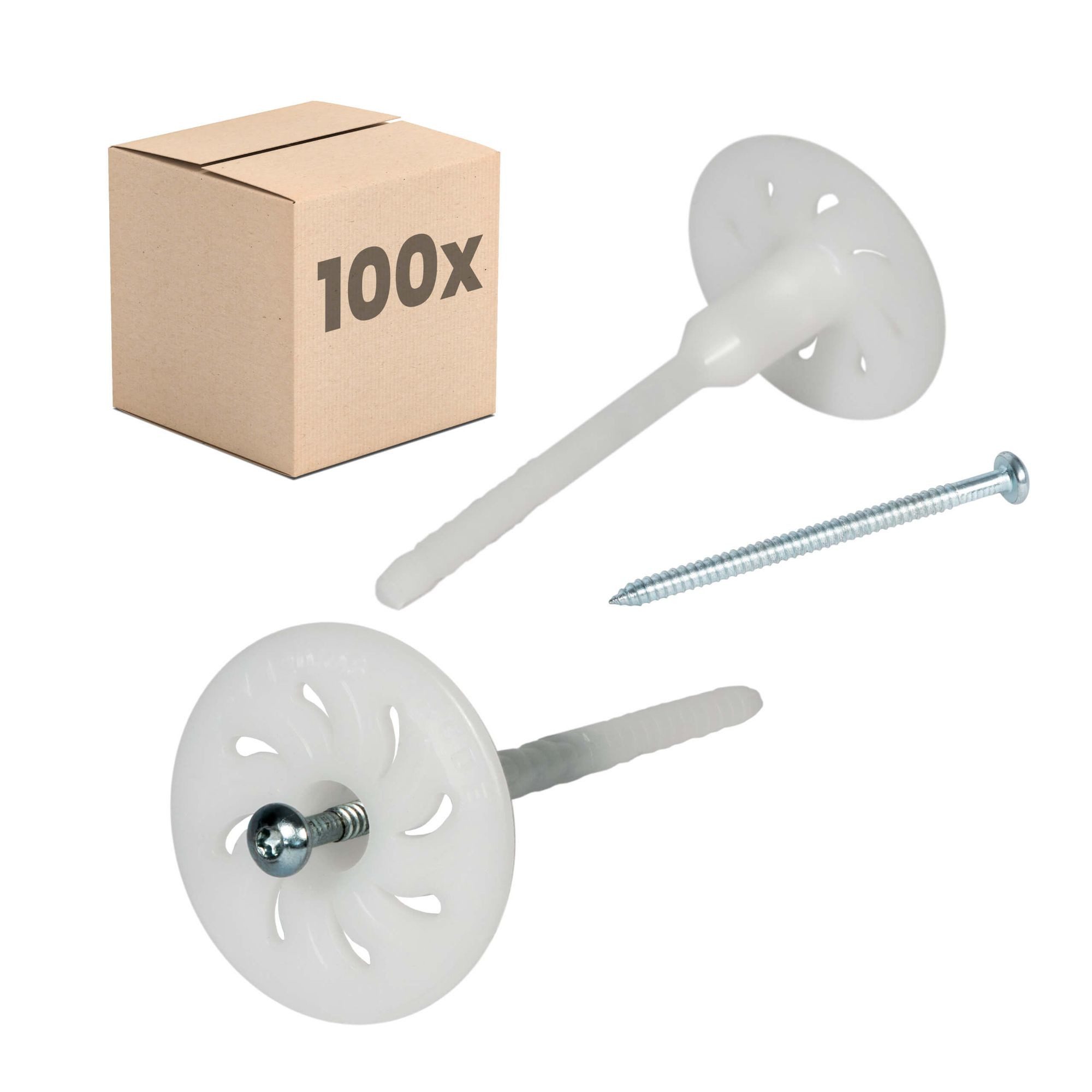 PROTEKTOR Schrauben- und Dübel-Set Dämmstoff-Schraubdübel Ø8mm mit verzinkter Stahlschraube, vormontiert, (100x Dämmstoff-Schraubdübel Ø8x120mm, 100 St., WDVS Dübel für Fassadendämmung)