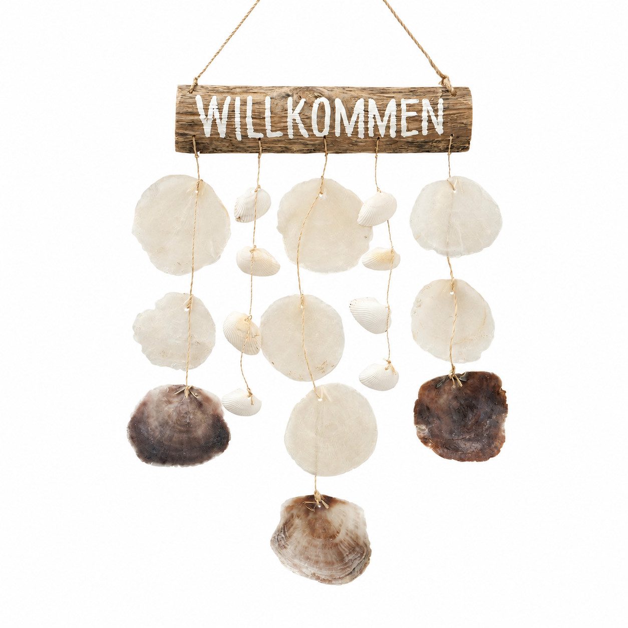 BOLTZE Hängedekoration Boltze Willkommen Schild mit Muscheln 62 cm Treibholz (1 St)