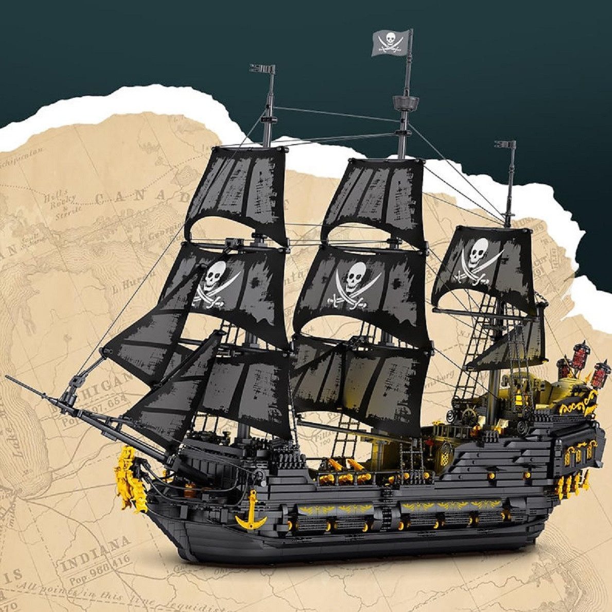 Reobrix 66036 Black Pearl Piratenschiff Konstruktions-Spielset, (4304 St) – Bild 4 von 5