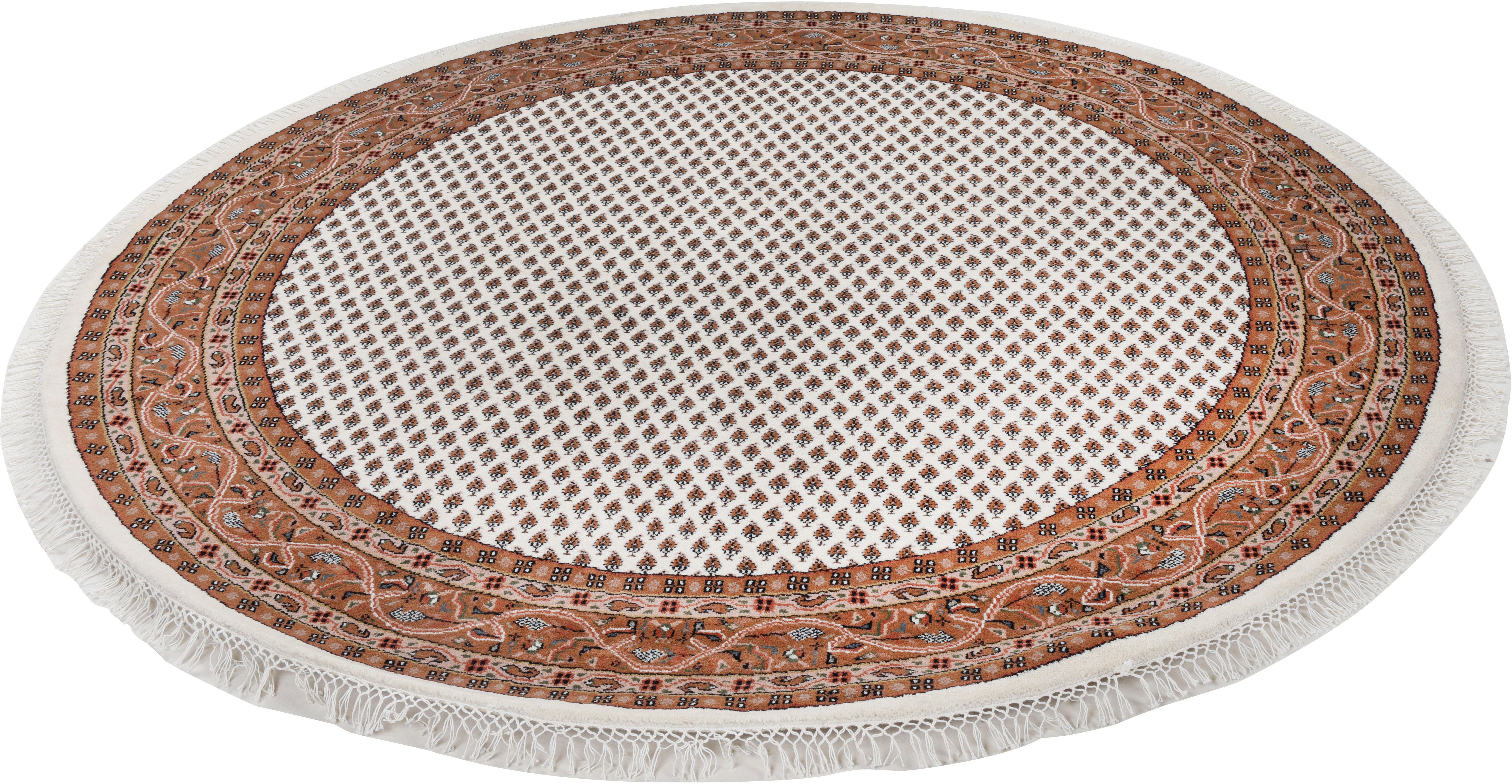 THEKO Orientteppich Chandi Mir, rund, Höhe: 12 mm, reine Wolle handgeknüpft, mit Fransen