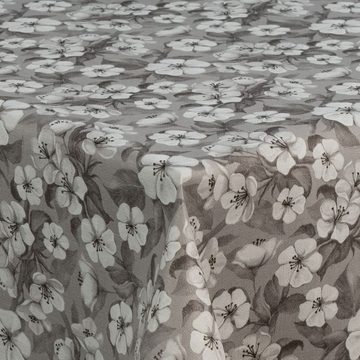 laro Tischdecke Wachstuch-Tischdecken Abwaschbar Blumen Grau Weiß rechteckig