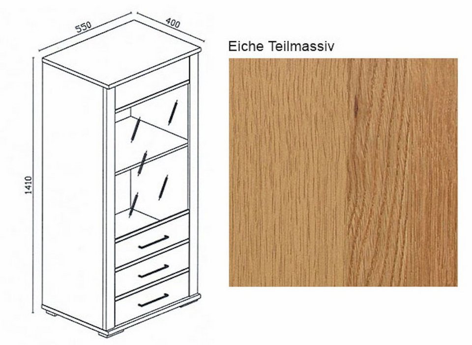 Feldmann-Wohnen Vitrine Sandra (1-St) 55cm Eiche Teilmassiv