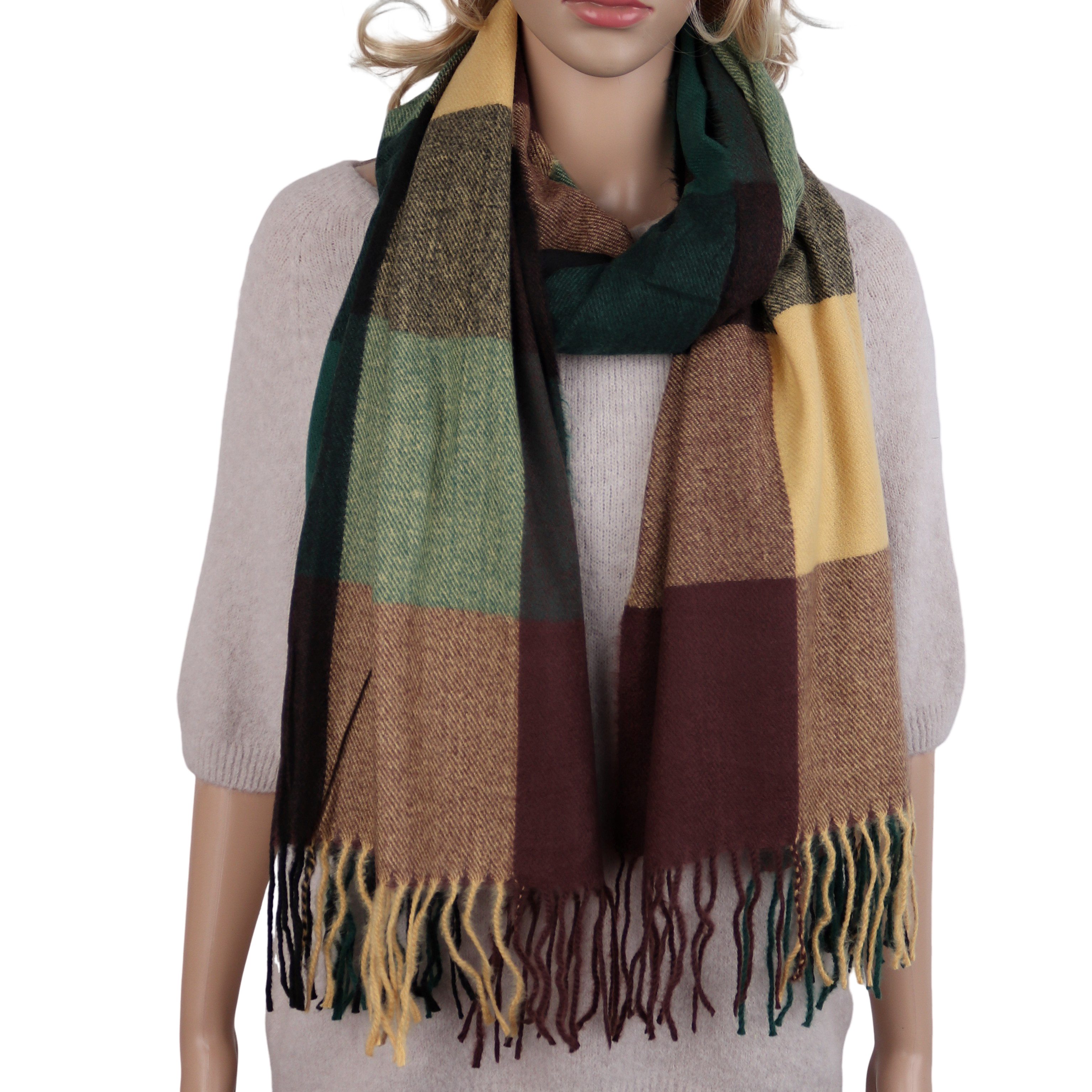MIRROSI Modeschal weicher und warmer karierter Schal mit Fransen, 70x180cm, (Viele tolle Farboptionen zur Auswahl), Damen Halstuch ideal für Herbst und Winter