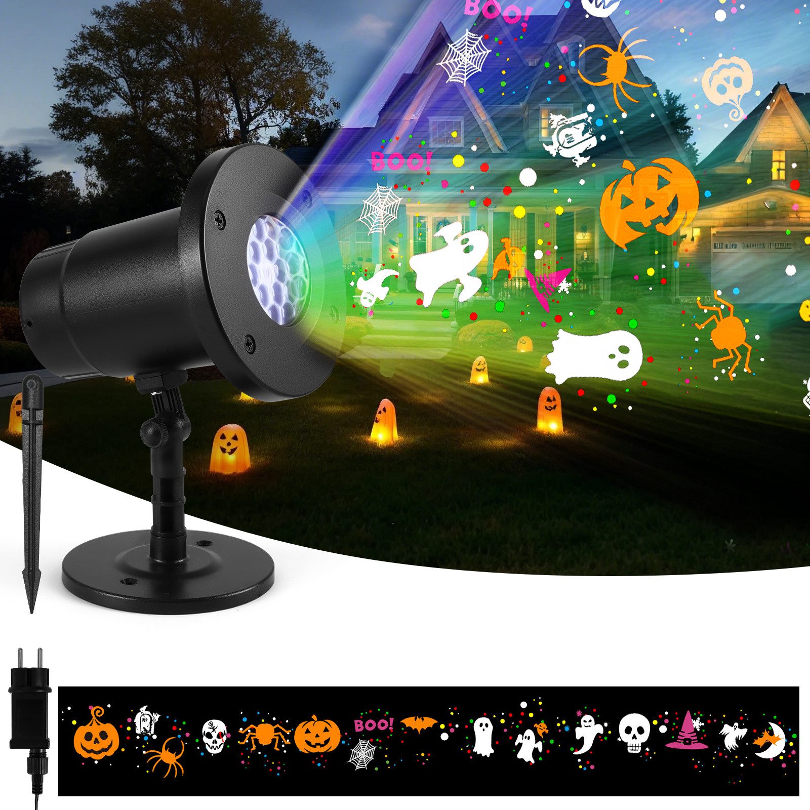 BlingBin Projektionslampe Halloween Weihnachten LED Lichter Projektor mit 16 Motive, 180° Drehung, LED fest integriert, Weißlicht, IP65 Wasserdicht für Weihnachten, Halloween, Outdoor Indoor