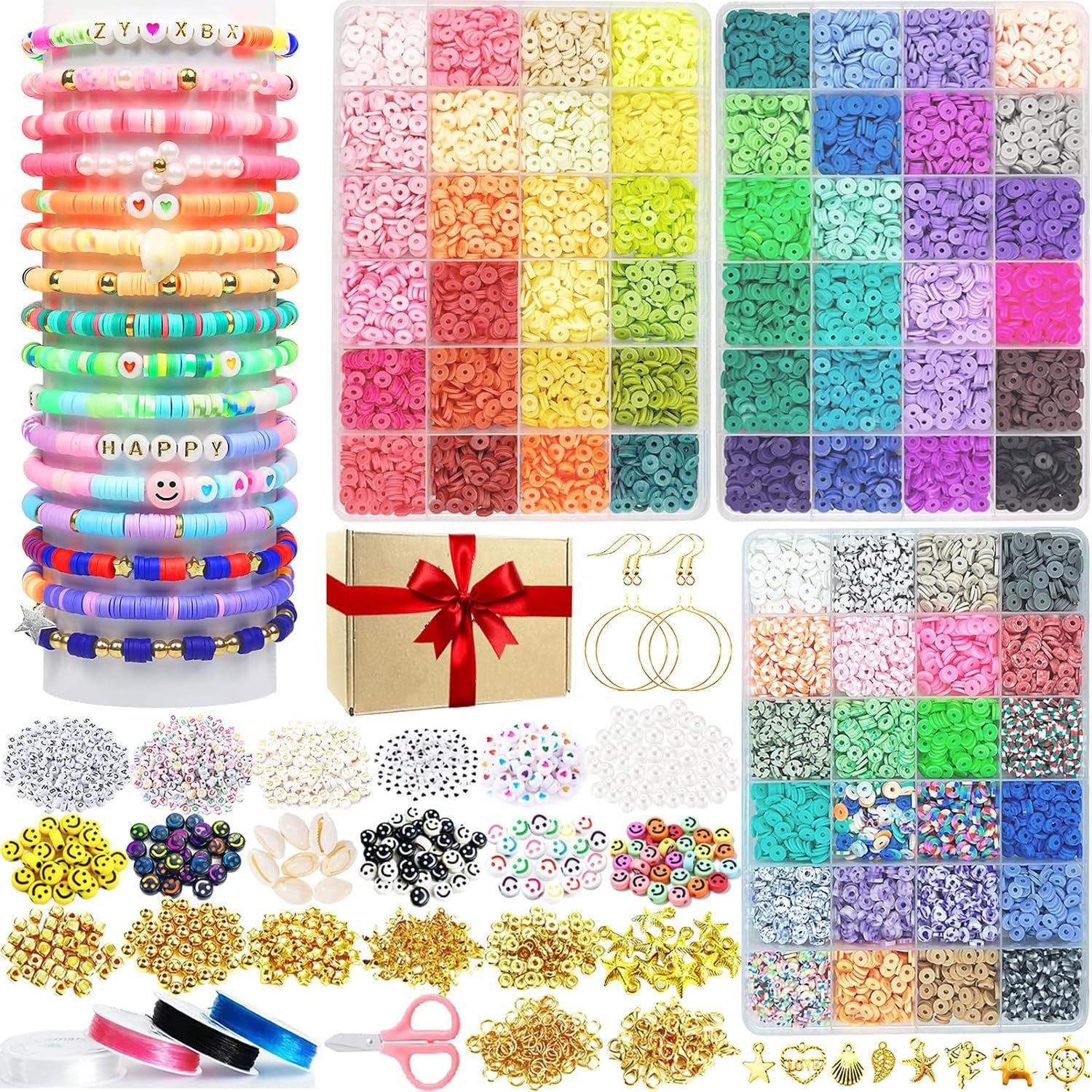 Refined Living Kreativset Bastelperlen Armband Perlen Set 3mm Glasperlen DIY Schmuck, Armbänder, (72 Farben 11520 Stück Perlen Set, 6mm Perlen für Armbänder, Enthält 11520 Perlen, 358 Buchstaben, 125 Farbperlen, 50 Herzperlen und mehr., 1-tlg., Glasperlen zur Herstellung von Armbändern, Ketten und Ohrringen), für DIY Armband Schmuckherstellung Kit mit Werkzeug