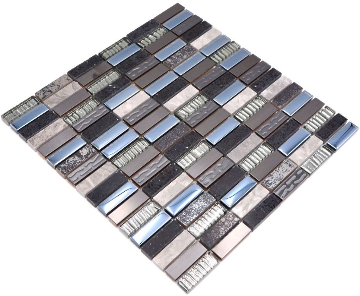 10 matt schwarz grau Mosaikfliesen Naturstein Mosaik Glasmosaik / silber Mosani Matten