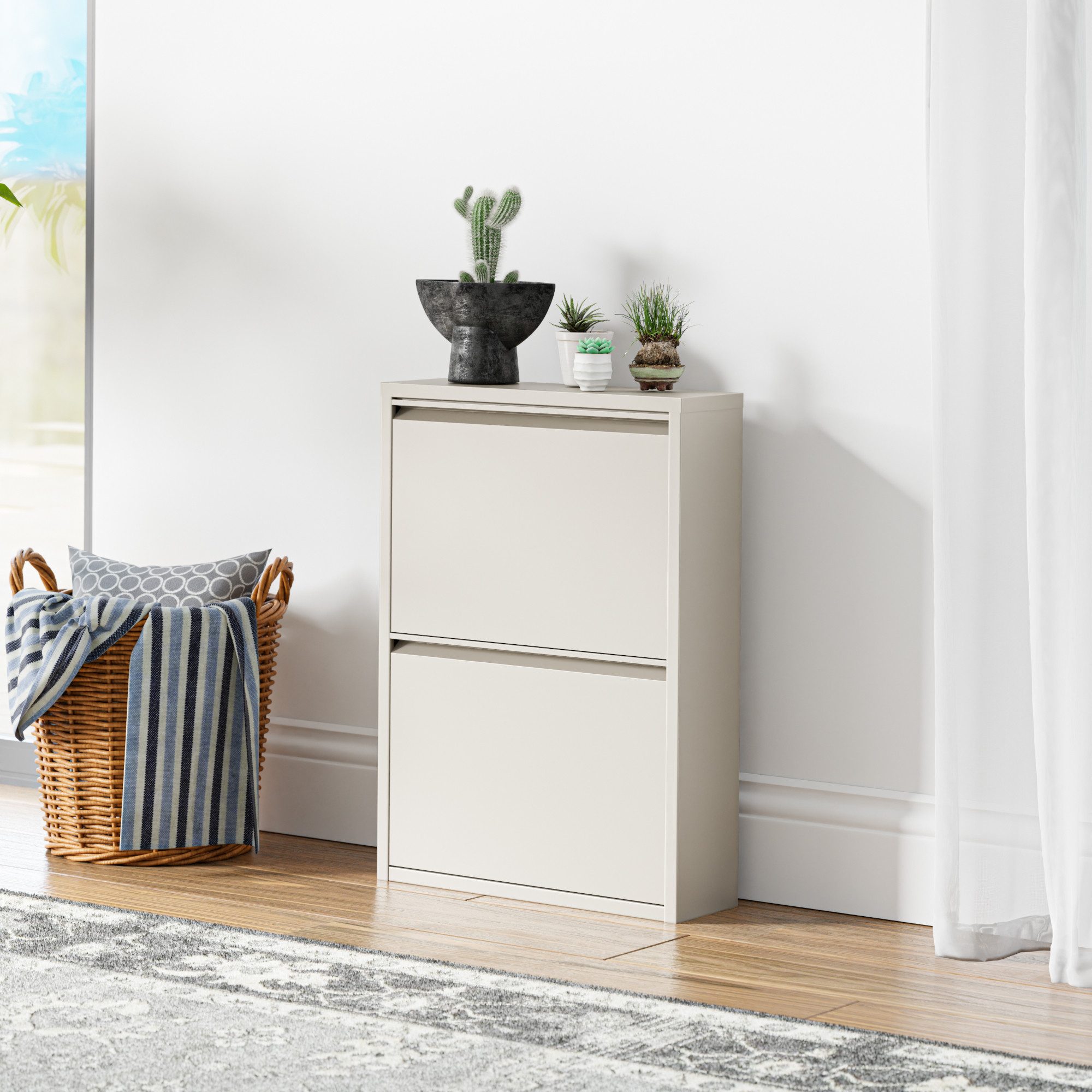 en.casa Schuhschrank »Sokndal« mit 2 Klappen Metall Pfefferweiß – Bild 3 von 5