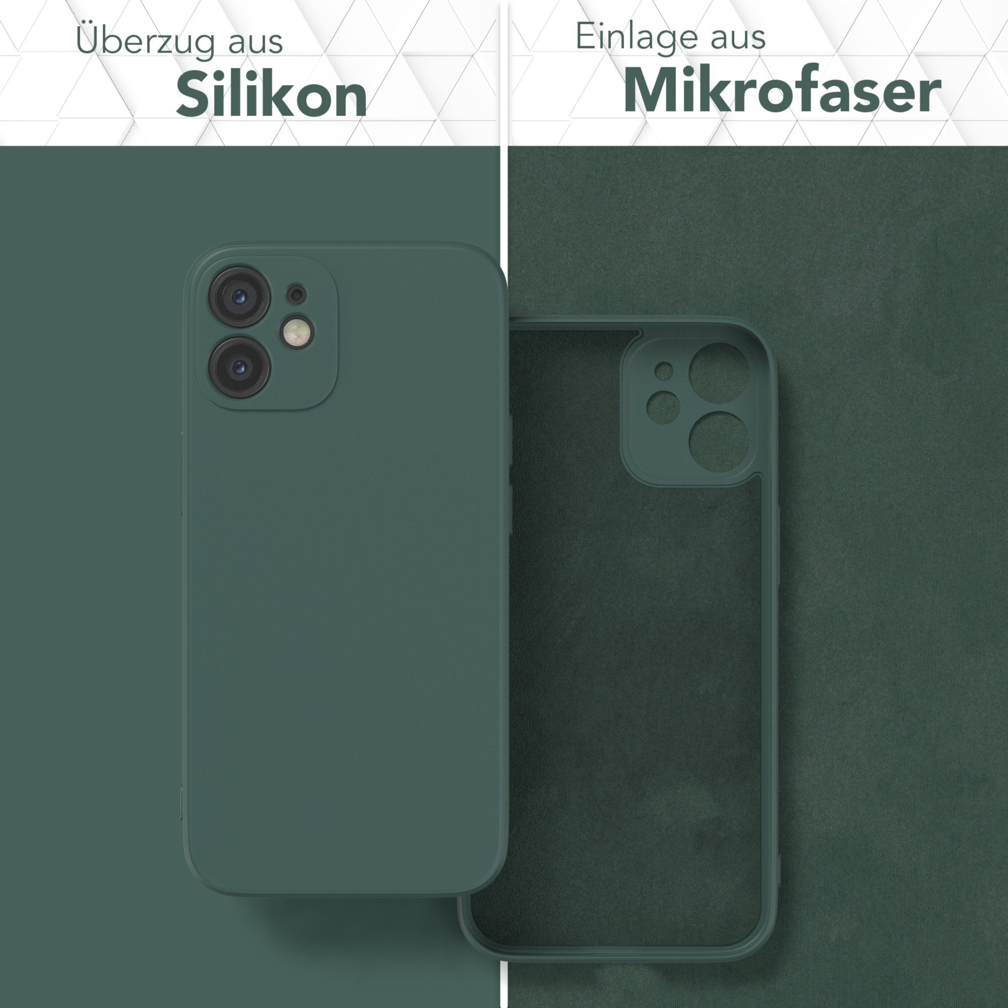 EAZY CASE Handyhülle für Apple iPhone 12 Mini Hülle Silikon 5,4 Zoll, Silikon Schutzhülle mit Kameraschutz kratzfest bumper Grün / Nachtgrün