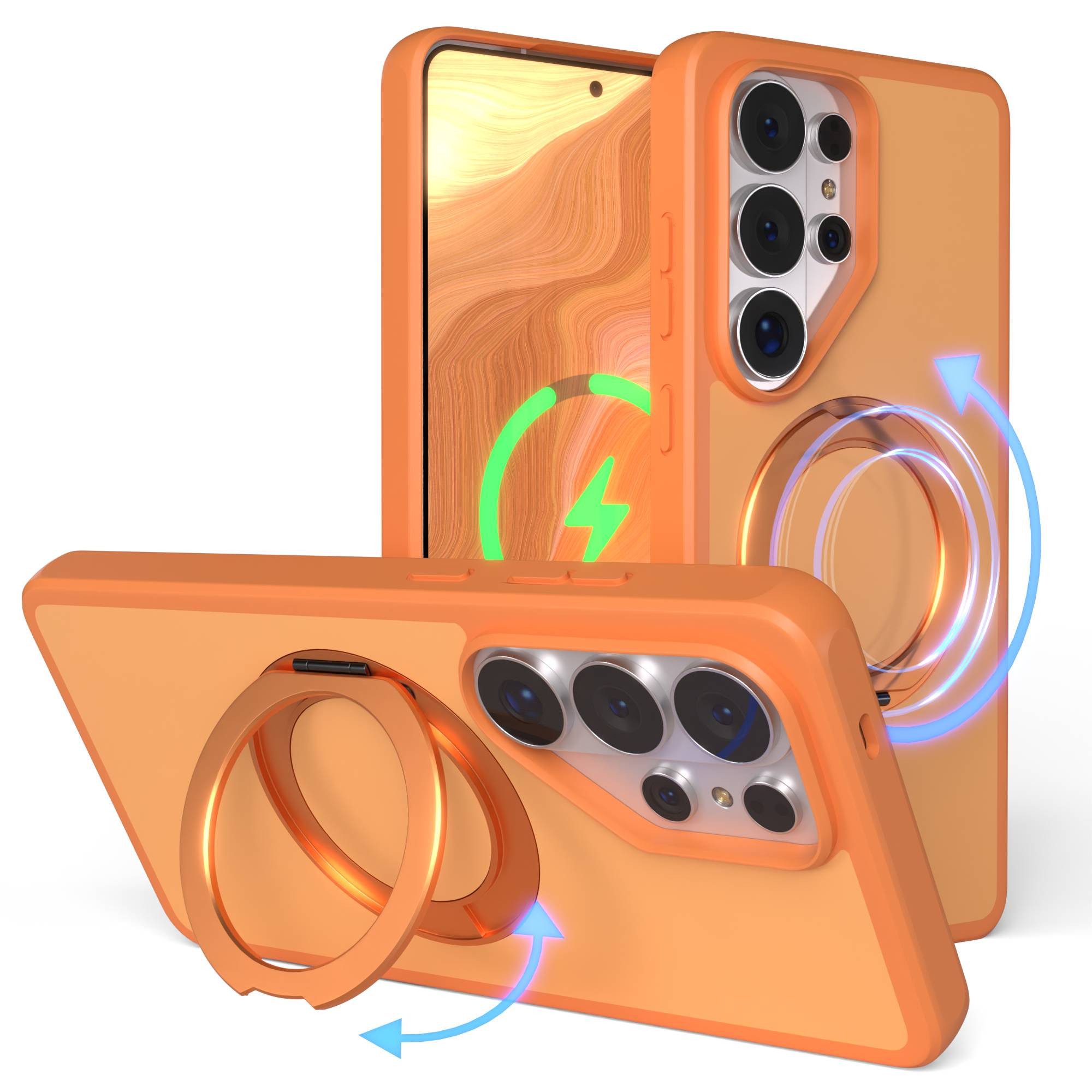 EAZY CASE Handyhülle Outdoor Galaxy S26 Ultra Case mit MagSafe Rotation Ring 6,9 Zoll, Slimcover Handyhülle Outdoor zum Aufstellen mit Ring modern in Orange