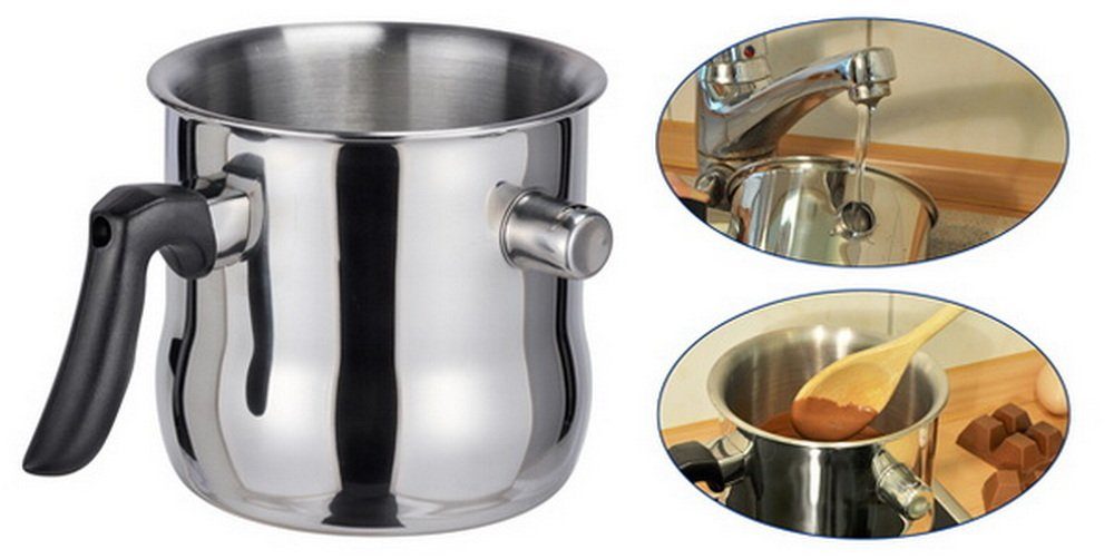 Haushalt International Milchtopf Milchtopf doppelwandiger Topf Simmertopf Wasserbadtopf, Edelstahl, 1,2 Liter Füllmenge, mit Flöte