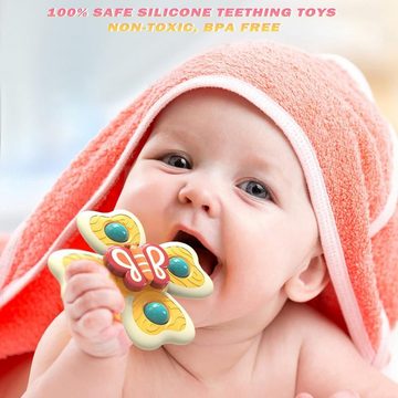 SOTOR Kreisel Saugnapf-Kreisel-Spielzeug für Kleinkinder (sicheres interessantes Tisch-Sauger-Gameplay, sensorisches Baby-Spielzeug, 4-tlg), Baby-Bade-Kreisel-Spielzeug(4 Stück)