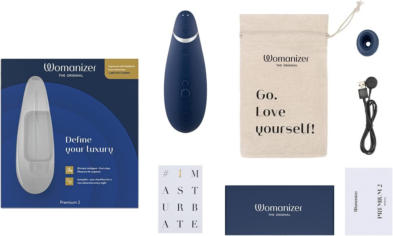 Womanizer Klitoris-Stimulator Premium 2, 14 Intensitätsstufen, Auto-Pilot, Blueberry Smart-Silence