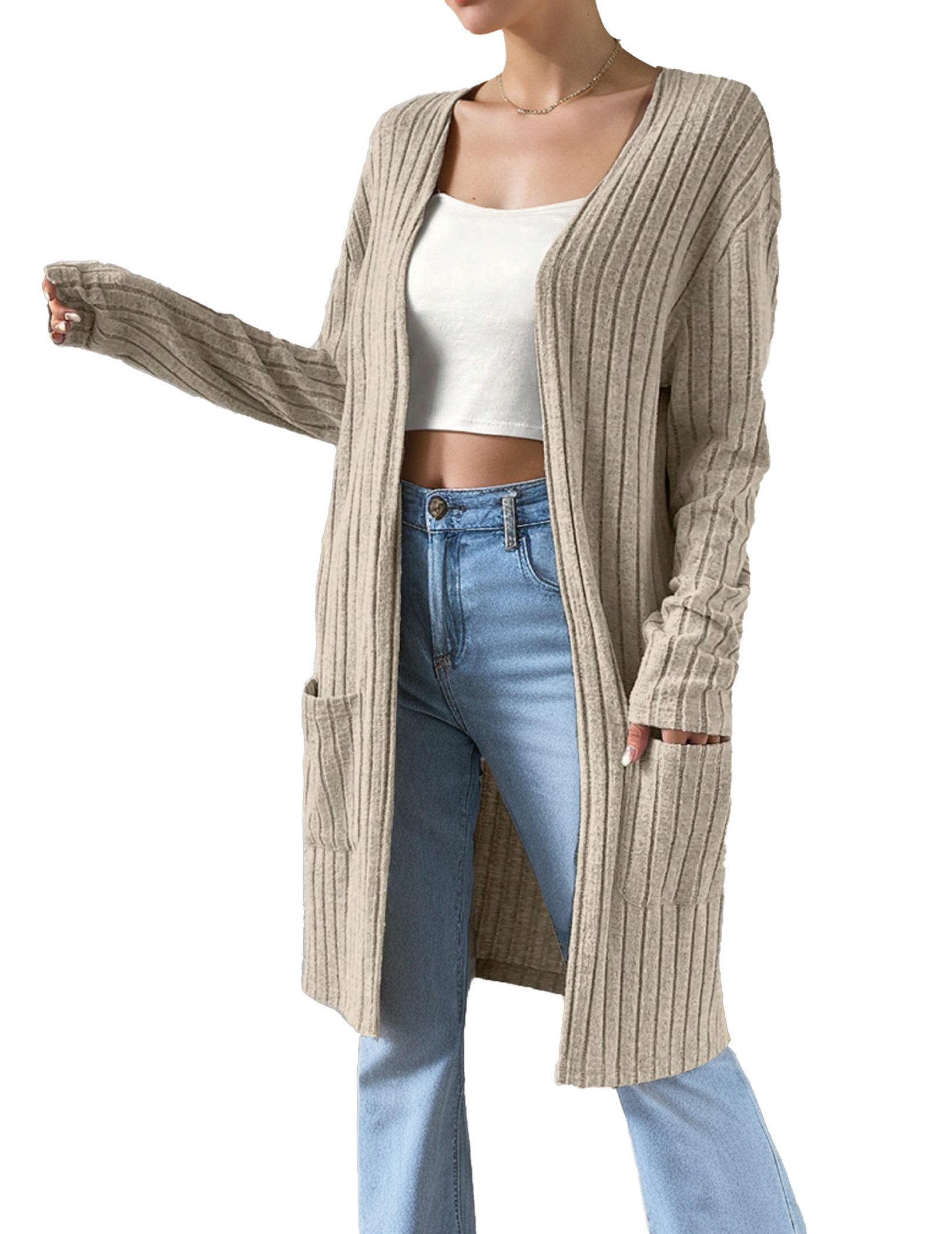 LUCKZON Longstrickjacke Damen, lässig, langärmelig, vorne günstig online kaufen