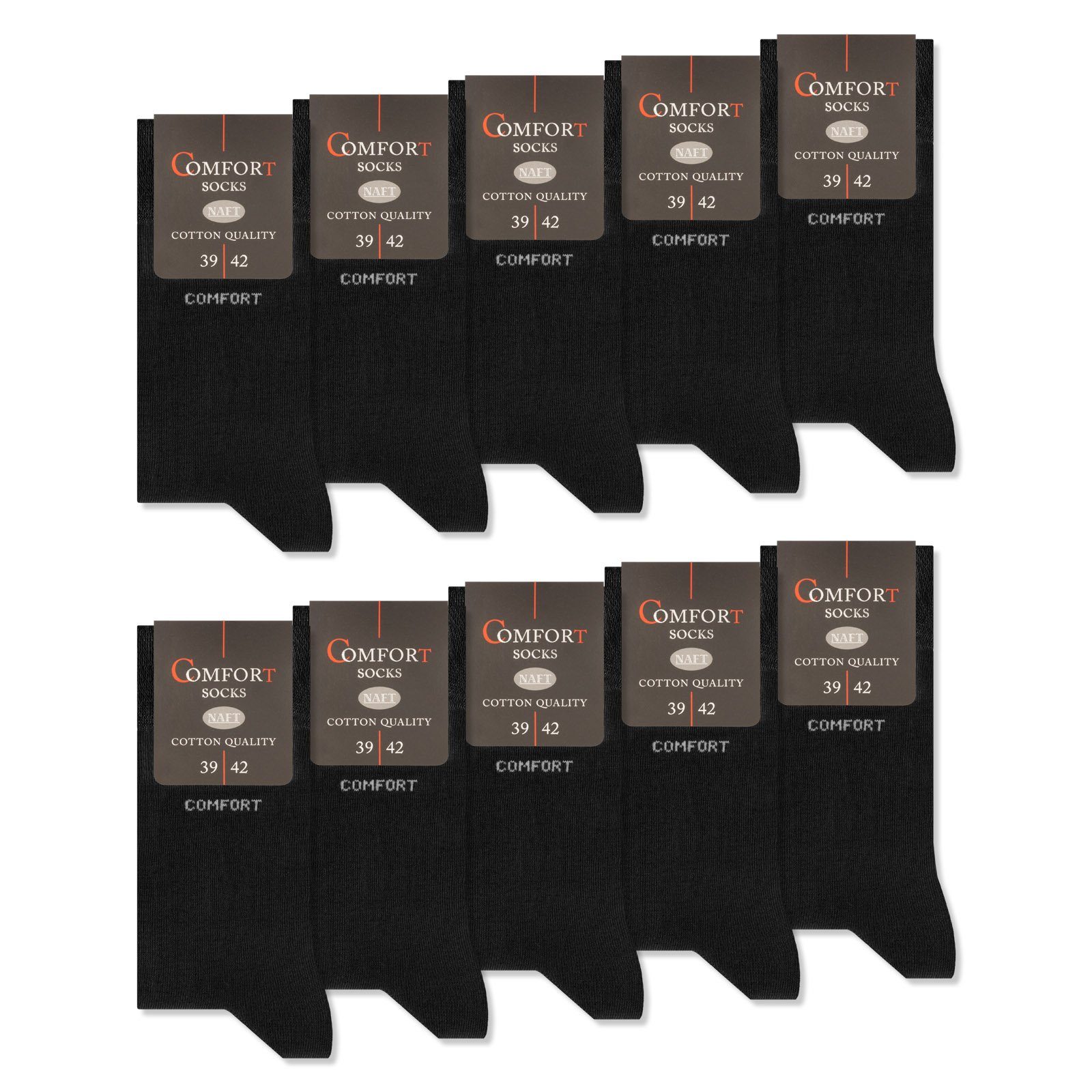 sockenkauf24 Komfortsocken 10 Paar Damen & Herren Comfort Socken (10xSchwarz, 39-42) ohne Gummibund & ohne Naht Baumwolle Komfortbund - 13100 WP 10 x Schwarz