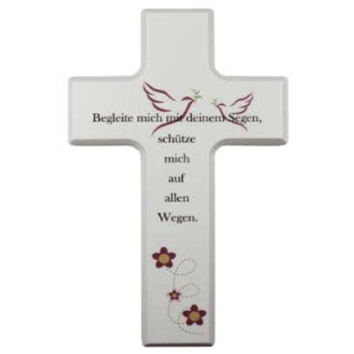 Papierdekoration Kinderkreuz -Begleite mich mit deimem Segen…- - Holz weiß 15 x 9 cm.