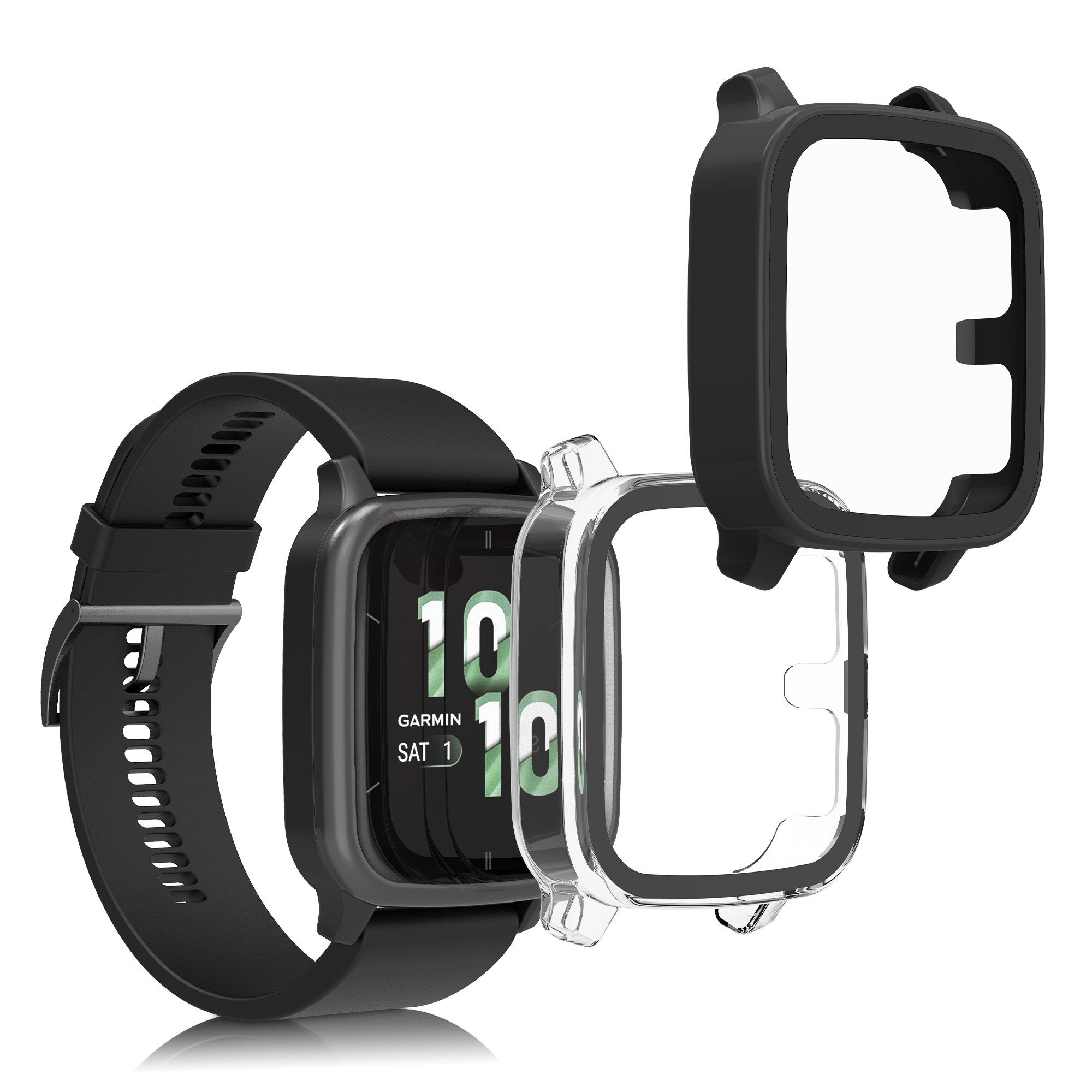 kwmobile Smartwatch-Hülle 2x Glas Hülle für Garmin Venu Sq 2 Music / Sq 2, Schutzhülle Fullbody Fitnesstracker Case Set aus Glas