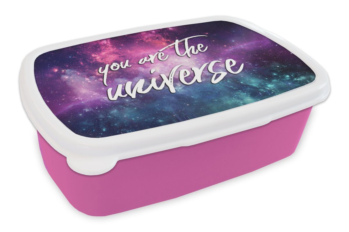 MuchoWow Lunchbox Weltraum - Zitat - Sterne - Jungen - Mädchen - Kinder, Kunststoff, (2-tlg), Brotbox für Erwachsene, Brotdose Kinder, Snackbox, Mädchen, Kunststoff rosa