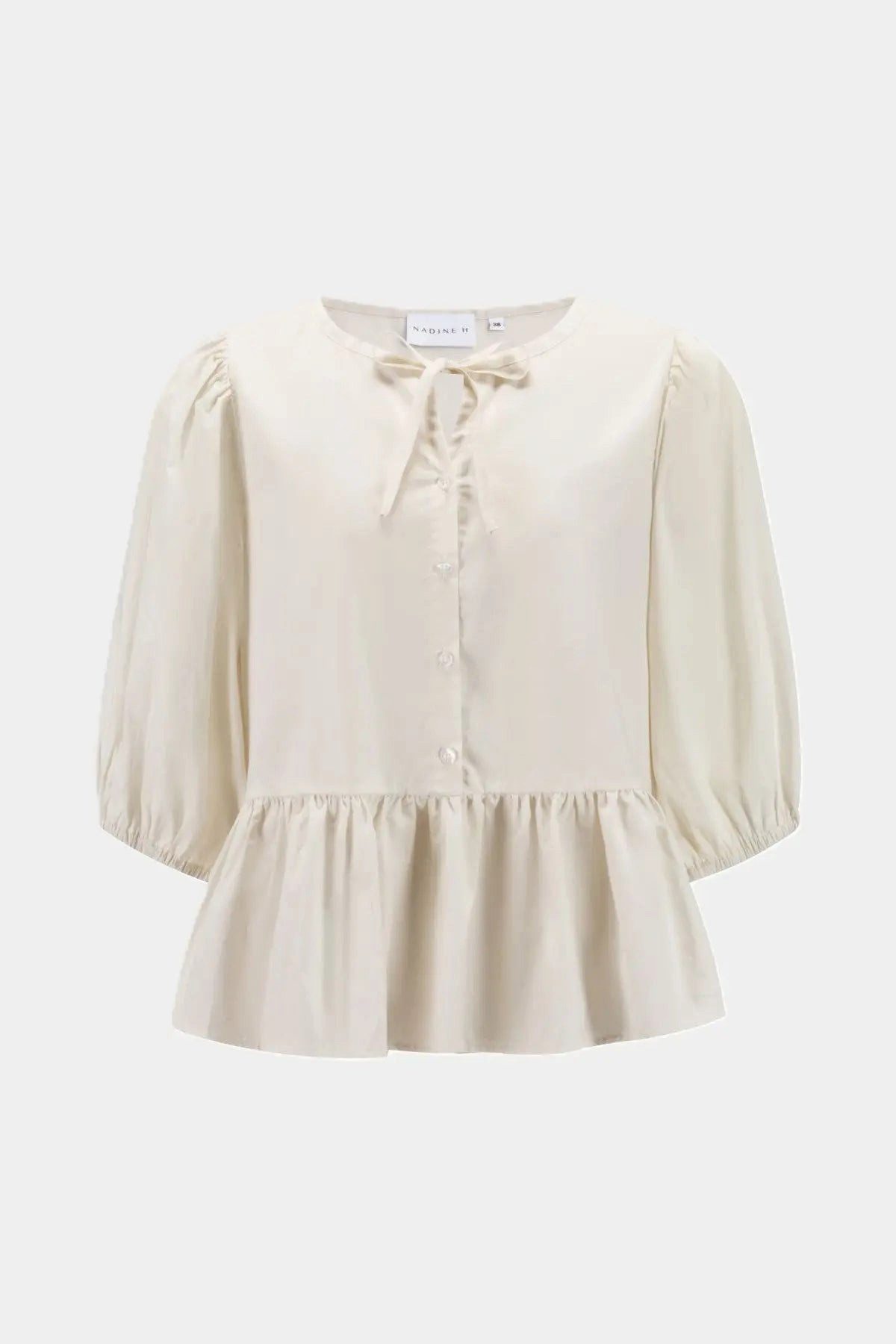 NADINE H Blusenshirt Nadine H Baumwoll-Bluse mit leichten Puffärmeln und Kragenband in