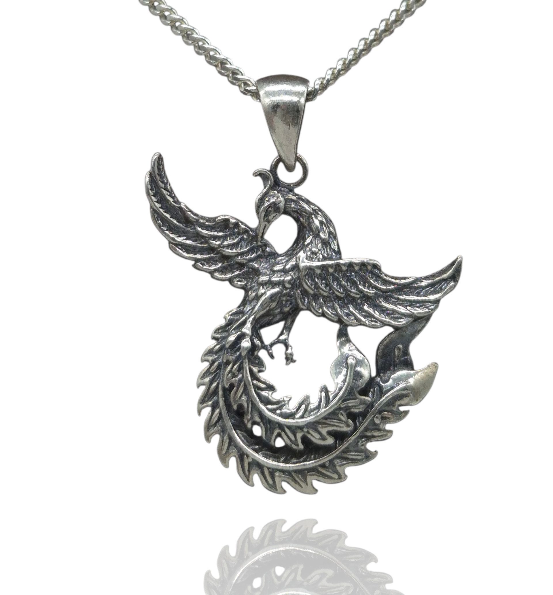 NAHLE Kette mit Anhänger Silber Drache Phoenix Panzerkette Halsschmuck 925 Anhänger Schmuck (2-tlg., inklusive Schmuckbox), Silber Panzerkette in 50cm oder in 60cm Länge erhältlich