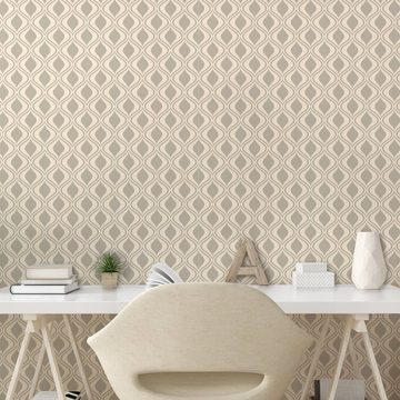 Abakuhaus Vinyltapete selbstklebendes Wohnzimmer Küchenakzent, Retro Abstrakte Wellenförmige Ornament