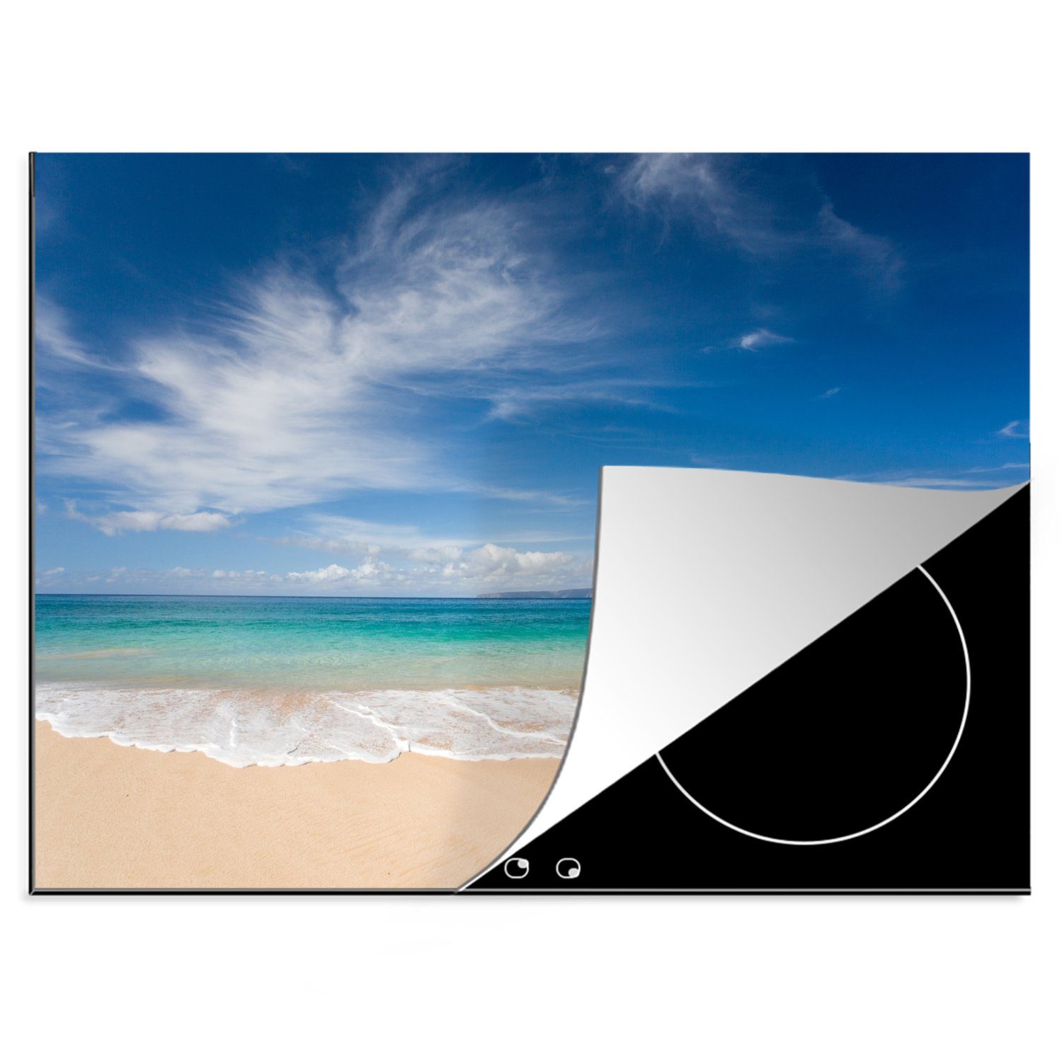 MuchoWow Herdblende-/Abdeckplatte Ein tropischer Strand auf Hawaii, an dem die Wellen an Land gespült, Vinyl, (1 tlg), 70x52 cm, Mobile Arbeitsfläche nutzbar, Ceranfeldabdeckung