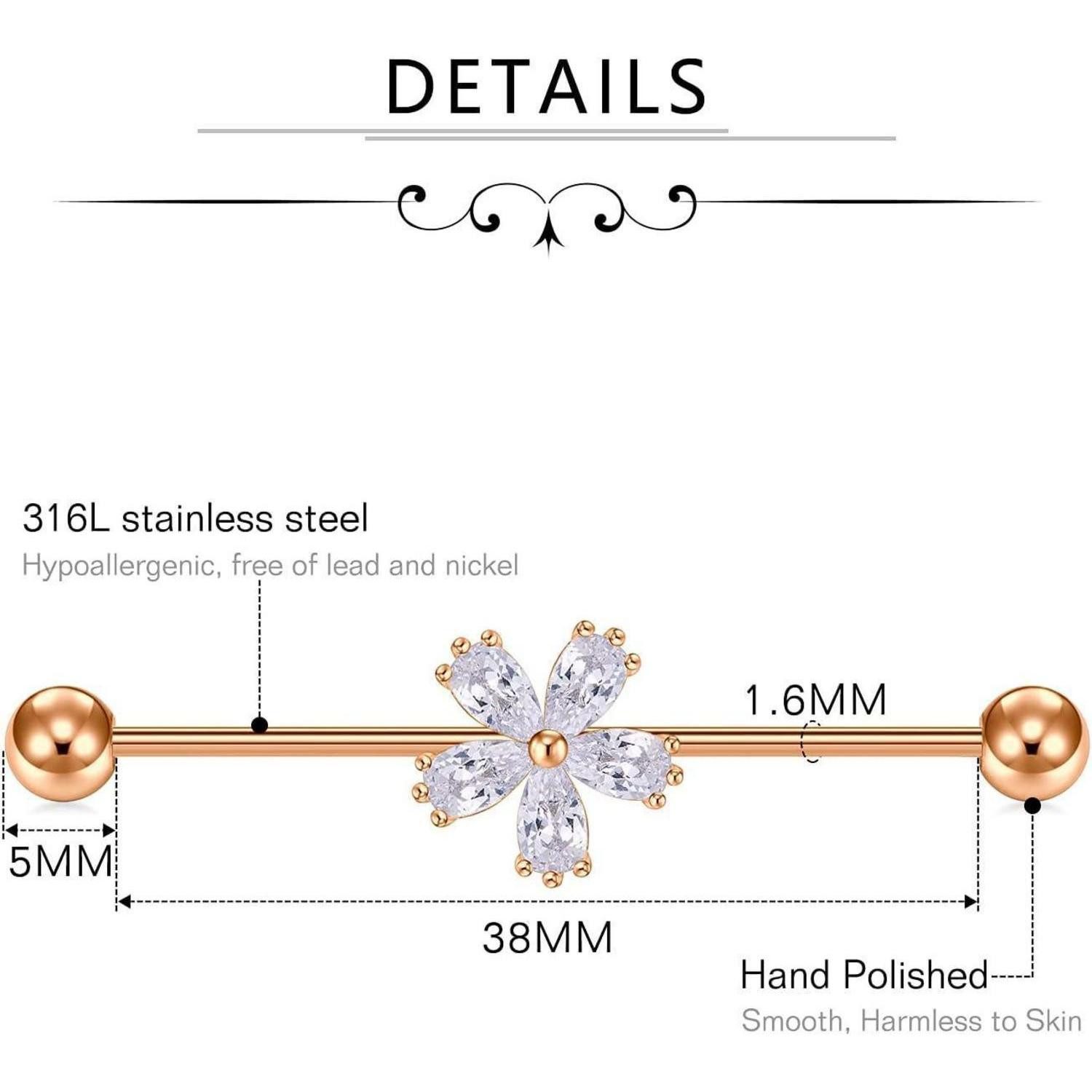 LuxusKollektion Piercing-Set Piercing Bar 14Gauge Chirurgenstahl Knorpel Silber Set Rosegold