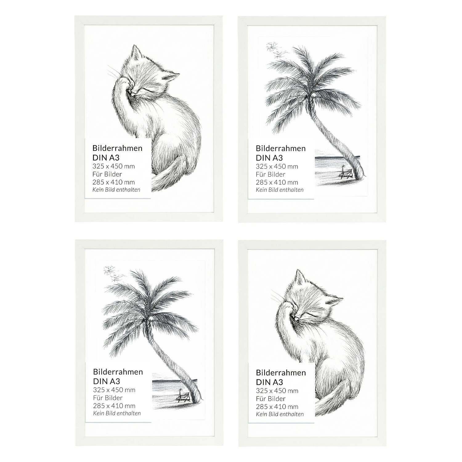 Licht-Erlebnisse Bilderrahmen-Set BILDERRAHMEN, (1 St), Weiß 4er Set DIN A3 45 x 32,5 cm Holz Kunststoff bruchsicher Wand