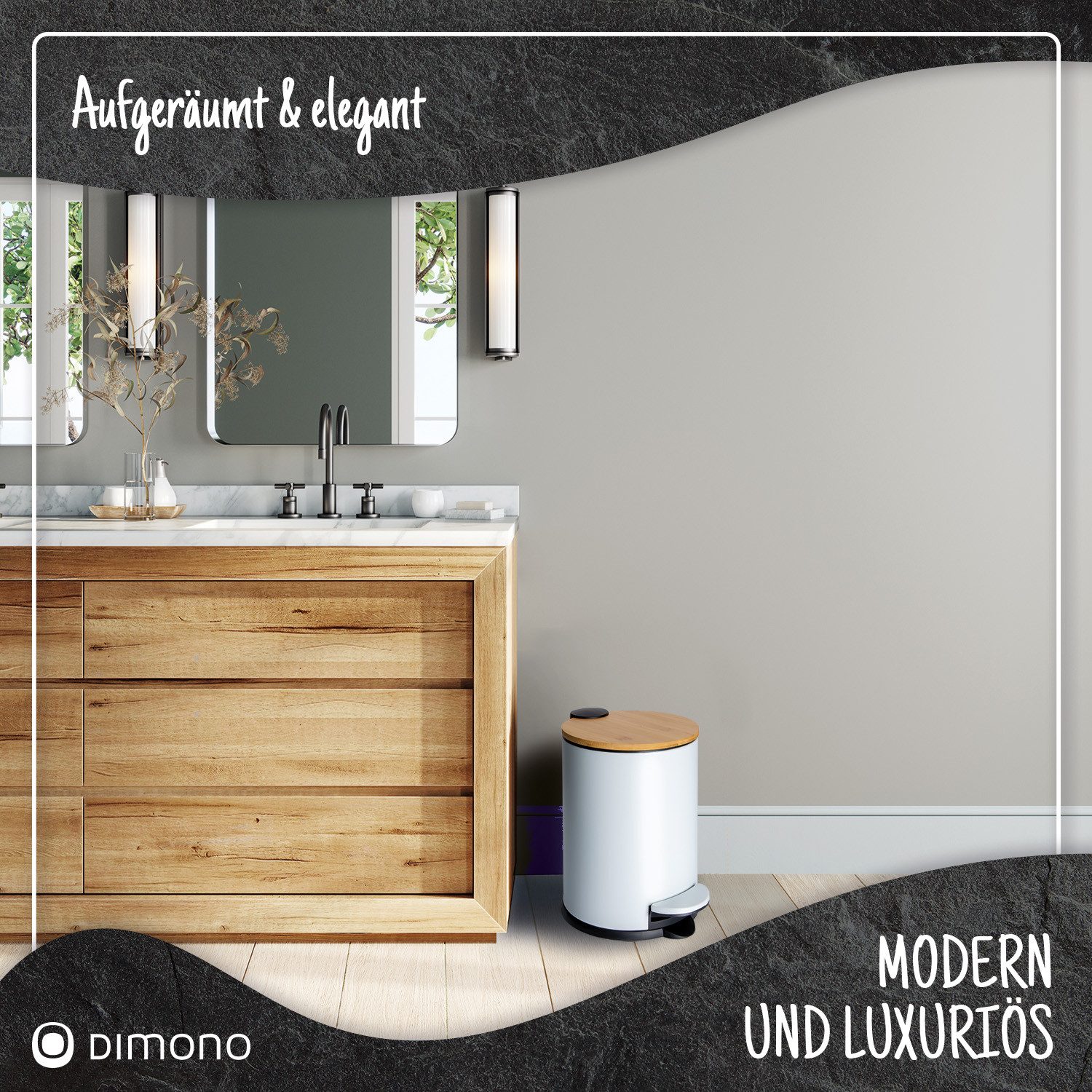 Dimono Mülleimer DIMONO Treteimer – 3L & 5L Kosmetikeimer für Bad, Zuhause & Büro, 3 und 5 Liter Tret-Eimer mit Bambus-Deckel – Bild 5 von 5