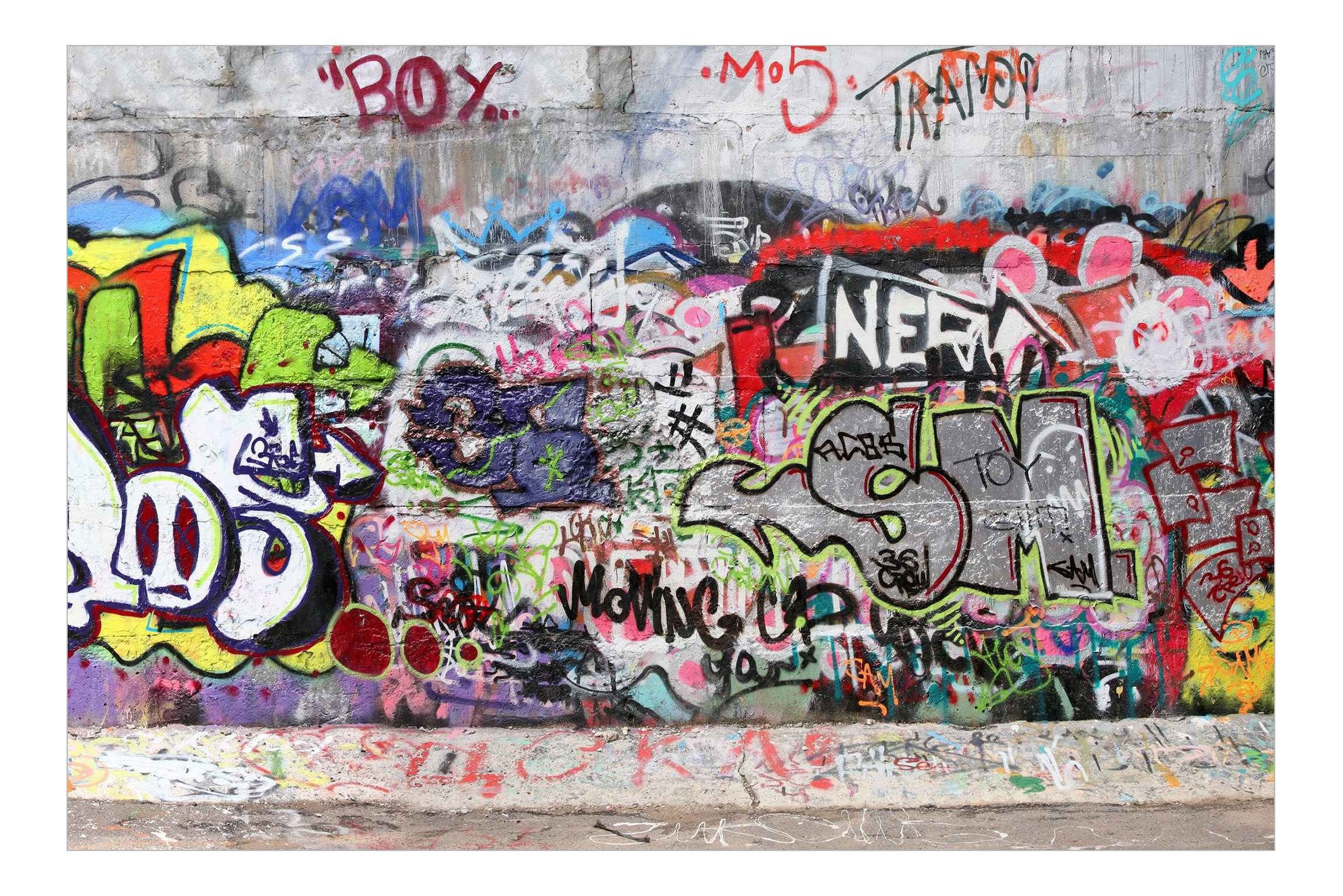 Bilderdepot24 Mustertapete Graffiti Optik Graffiti Modern Street Art Wanddeko Kunst, Glatt, Matt, (Vliestapete inkl. Kleister oder selbstklebend), Jugendzimmer Flur Büro Wohnzimmer Fototapete Vliestapete Wandtapete