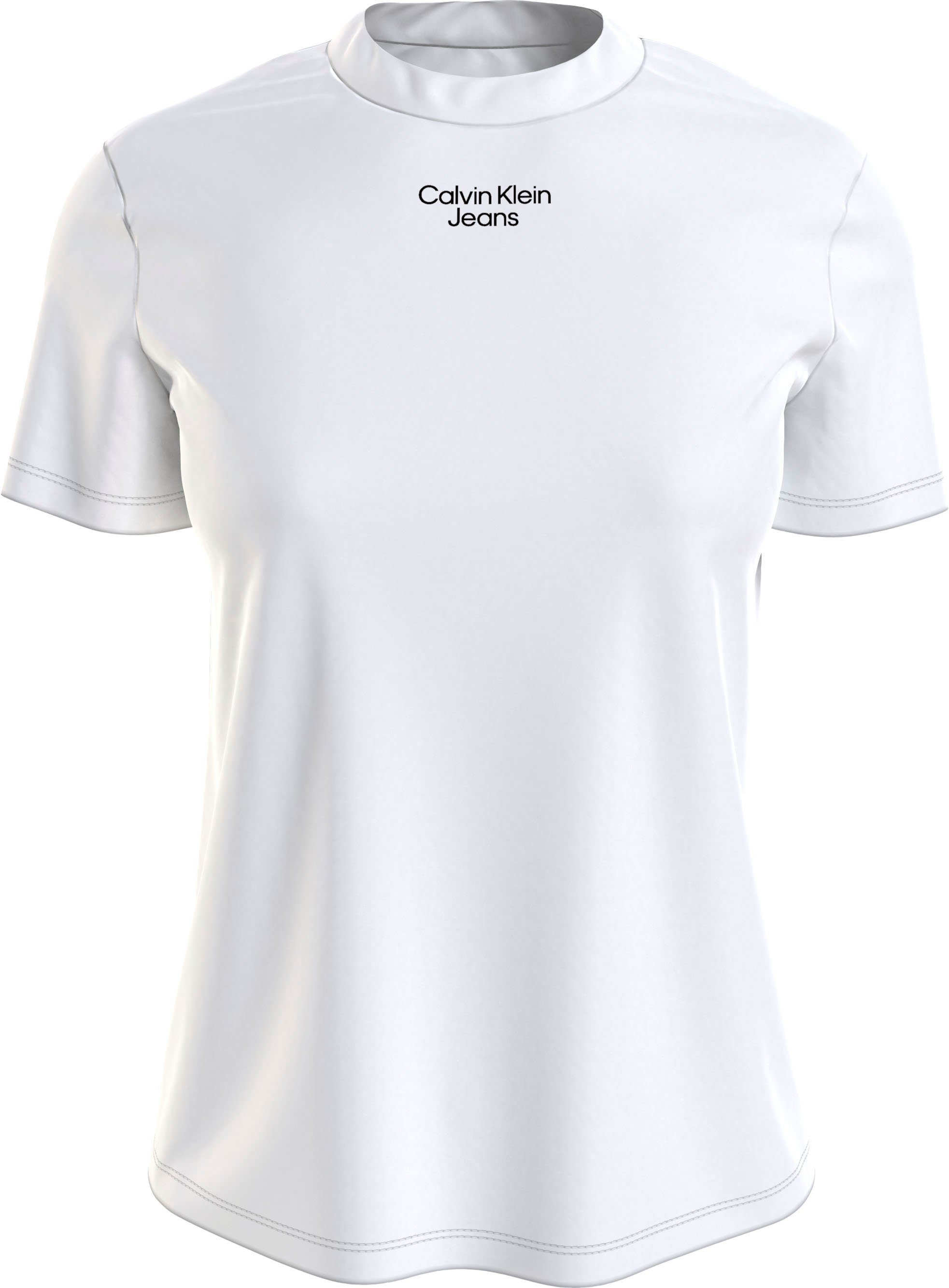 White T-Shirt Klein Calvin Jeans MODERN Bright STACKED mit Logodruck Calvin STRAIGHT LOGO Jeans dezentem TEE Klein