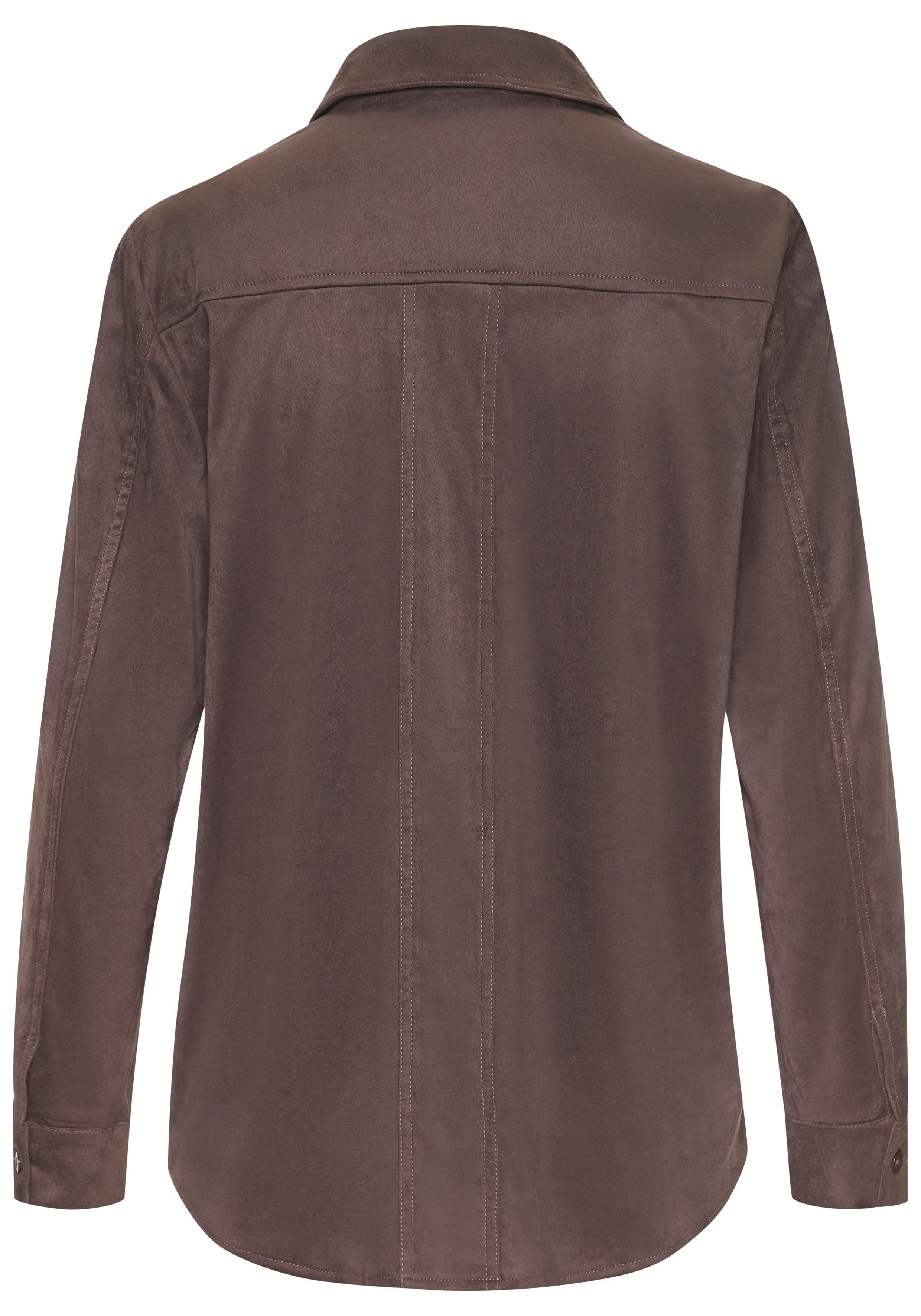 LASCANA Hemdbluse aus Velourlederimitat Bluse in Velourslederoptik, Langarmbluse in Wildlederoptik – Bild 4 von 5