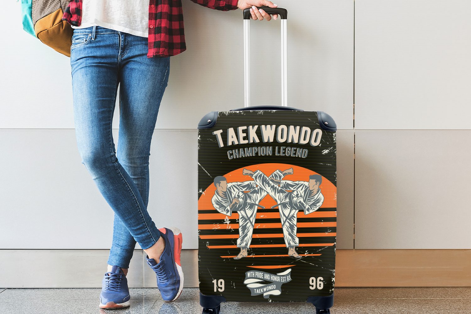 MuchoWow Handgepäckkoffer Jahrgang Handgepäck für Pak, - Reisekoffer 4 Reisetasche Ferien, Rollen, rollen, mit Karate - Trolley