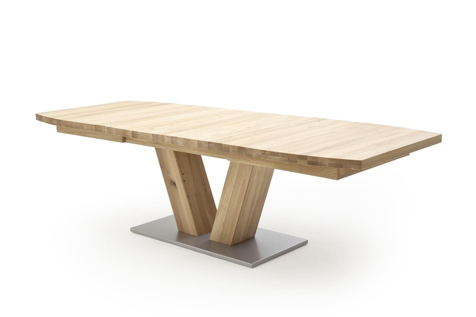 möbelando Esstisch MANAGUA, MENDOZA, Esstisch in Bootsform FSC®-zertifizierten Massivholz Eiche Bianco geölt mit Synchronauszug 180-225-270 cm mit 2 innenliegenden Einlegeplatten je 45 cm