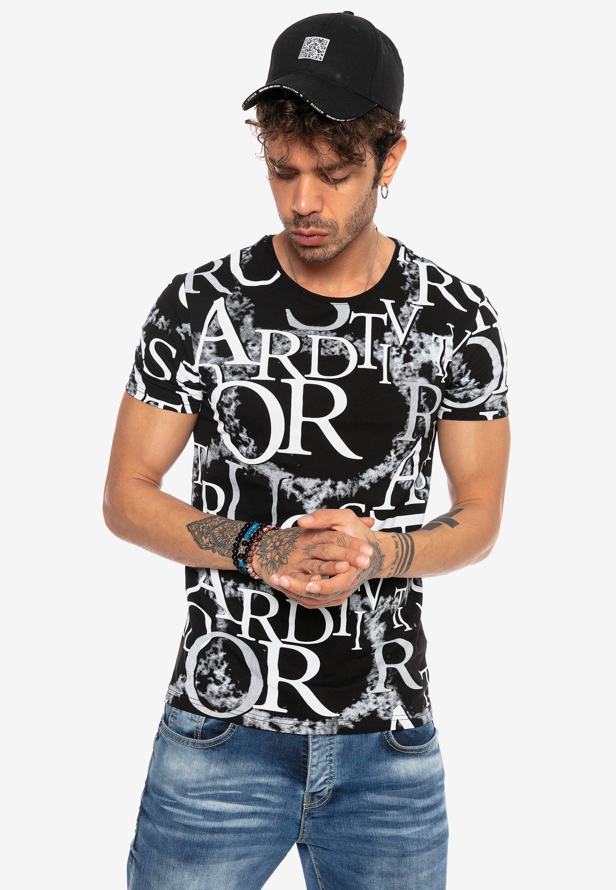 schwarz-weiß RedBridge mit ausgefallenem T-Shirt Allover-Print Heights Sterling