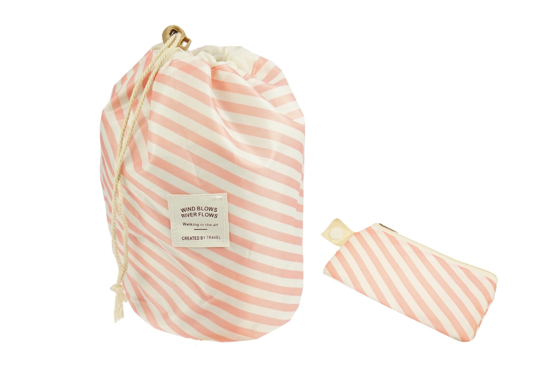 Kulturbeutel Beauty Reise Beutel, rosa/weiß gestreift, leer, Höhe 23,5 cm