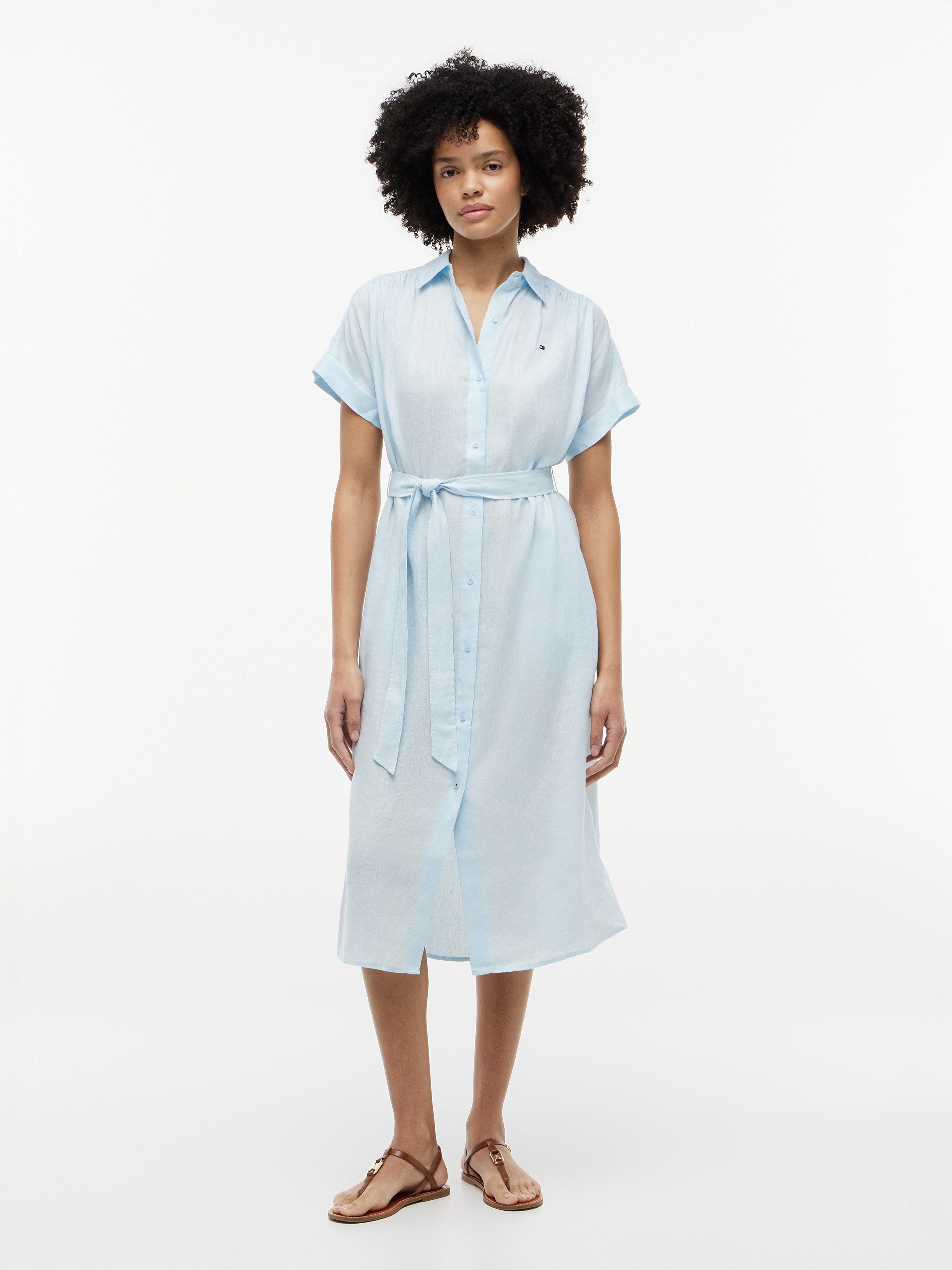 Tommy Hilfiger Hemdblusenkleid LINEN BELTED KNEE SS SHIRT DRESS mit Bindegürtel