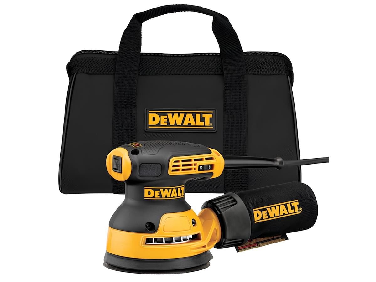 DeWalt Akku-Exzenterschleifer 125 mm, 280 Watt, max. 12000 U/min, 280 Watt, inkl.Staubfangsack, Schleifpapier-Durchmesser: 125 mm